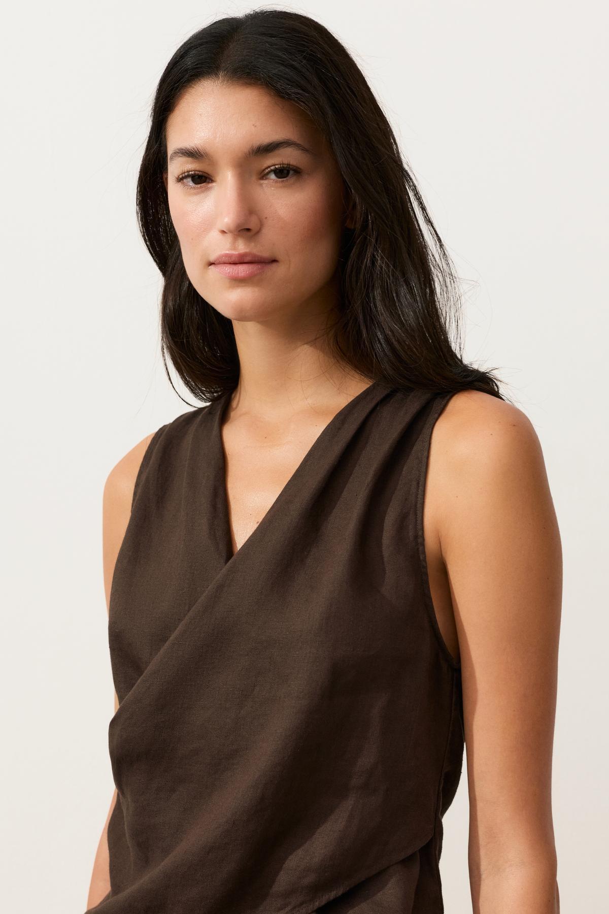 Oysho  %100 keten kruvaze Top - Görsel 3