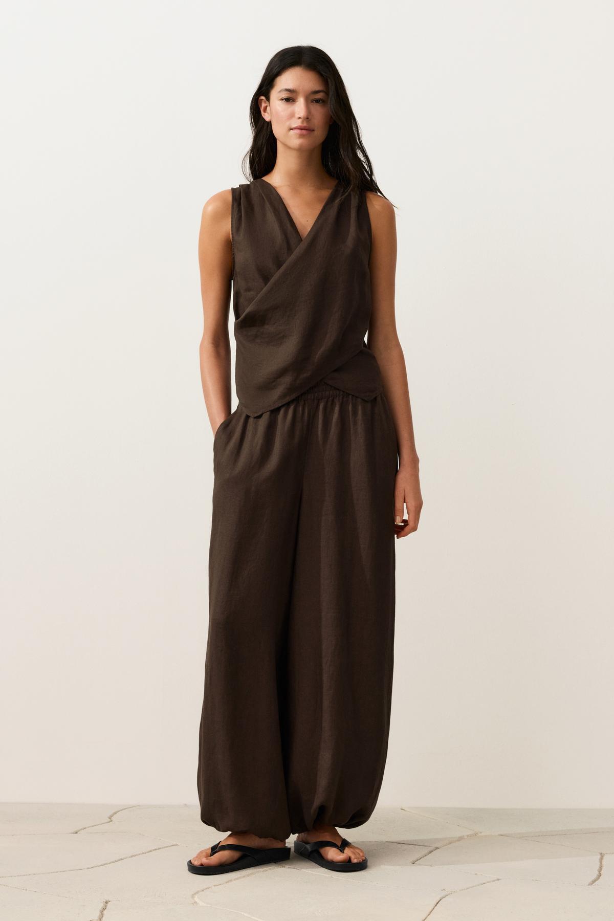 Oysho  %100 keten kruvaze Top - Görsel 2