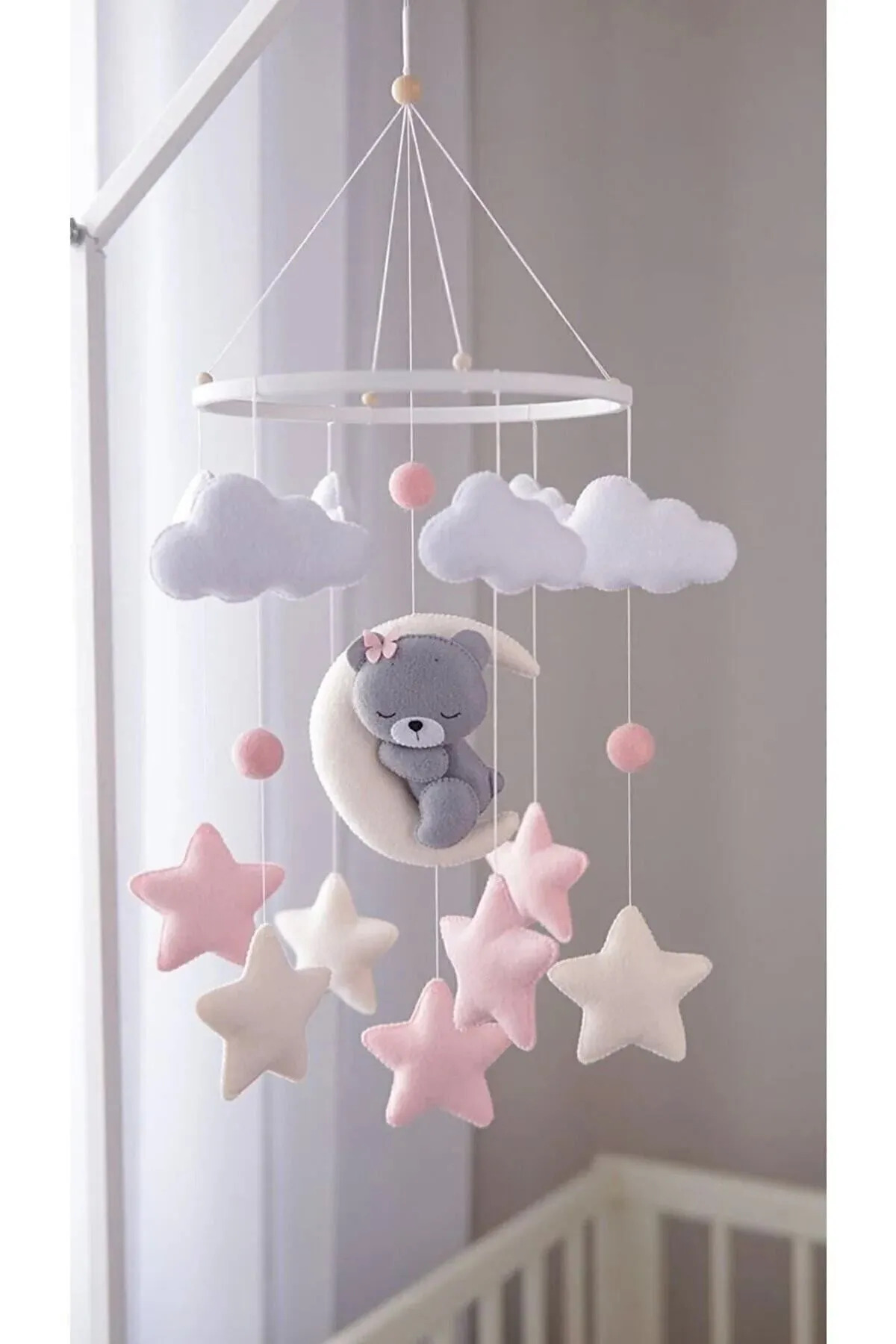 TREND METFİQ DECORATİON Premium El Yapımı Keçe Bebek Dönencesi - Montessori Yenidoğan Uyku Arkadaşı ve Beşik Oyuncağı anne fotoğrafı 4 (önizleme)