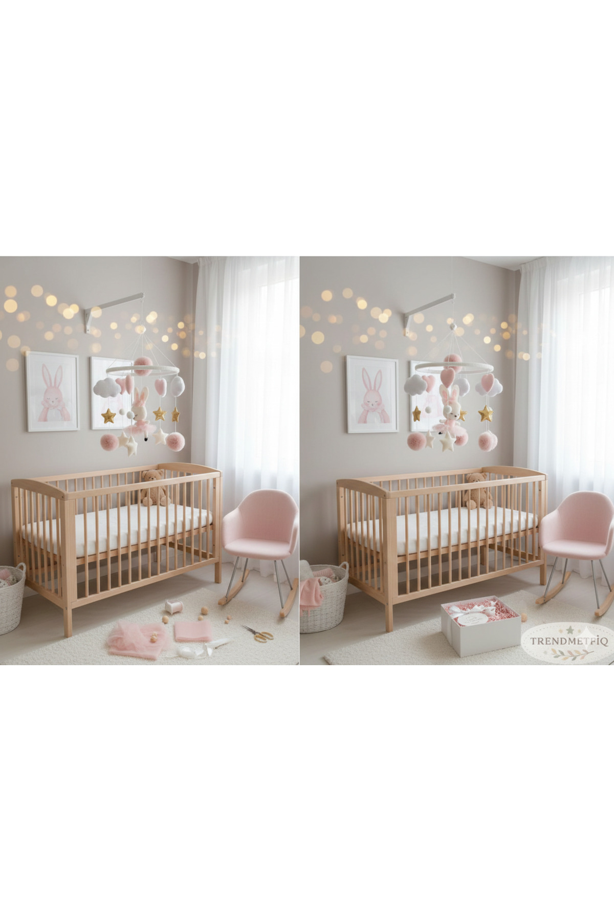 TREND METFİQ DECORATİON Premium El Yapımı Keçe Bebek Dönencesi - Montessori Yenidoğan Uyku Arkadaşı ve Beşik Oyuncağı anne fotoğrafı 6 (önizleme)
