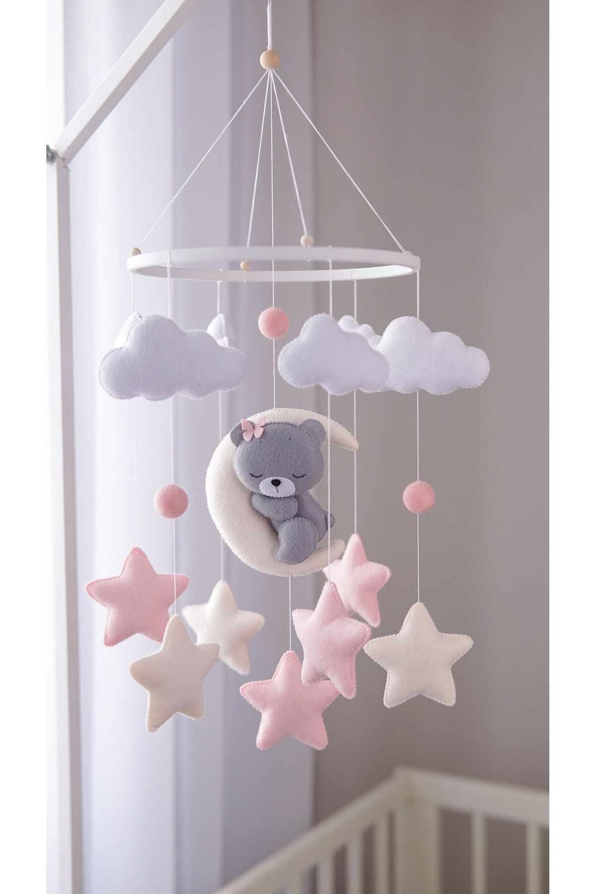 TREND METFİQ DECORATİON Premium El Yapımı Keçe Bebek Dönencesi - Montessori Yenidoğan Uyku Arkadaşı ve Beşik Oyuncağı anne fotoğrafı 2 (önizleme)