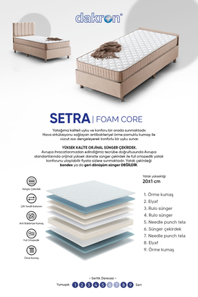 DAKRON Tek Kişilik Yatak SETRA 90x190 Bej. Full Ortopedik, Pamuklu, Örme Kumaş.