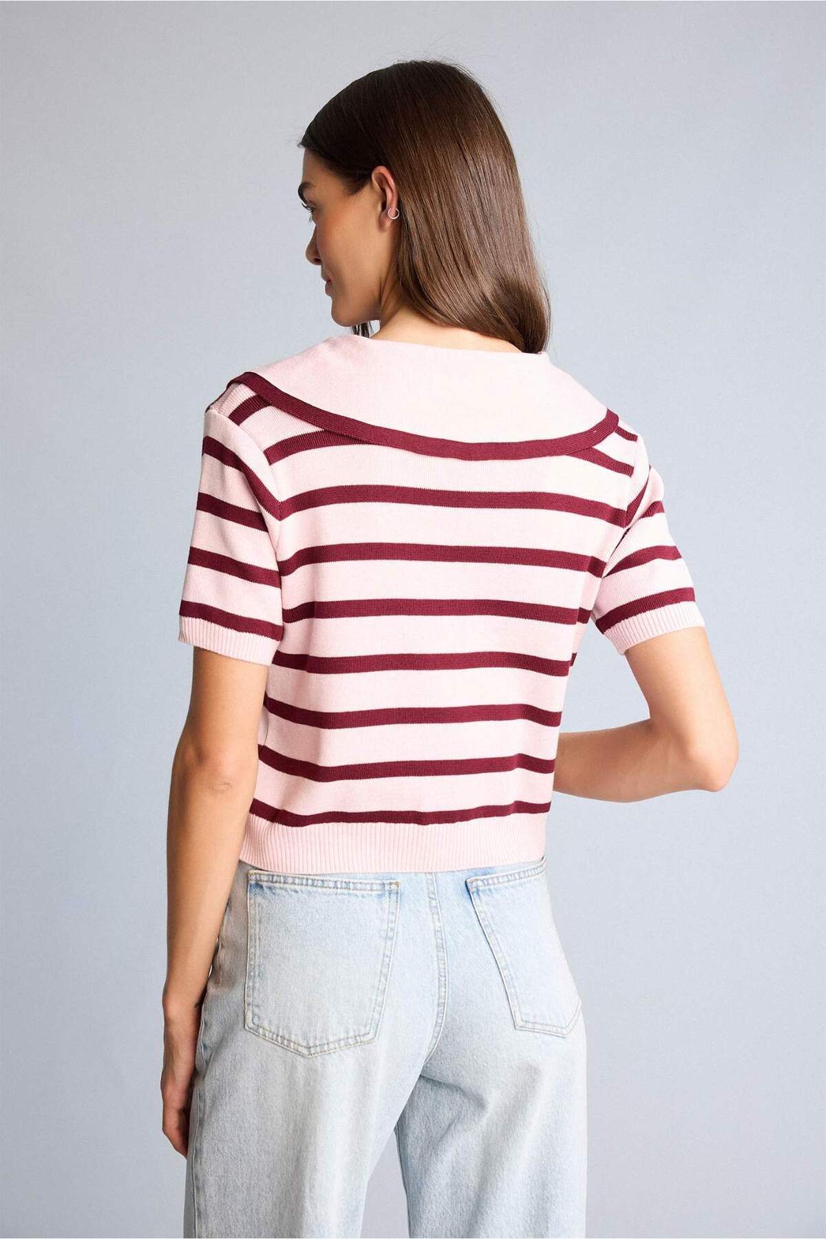 Defacto  Crop Top Büyük Yaka Kazak H6636AX26SP - Görsel 5