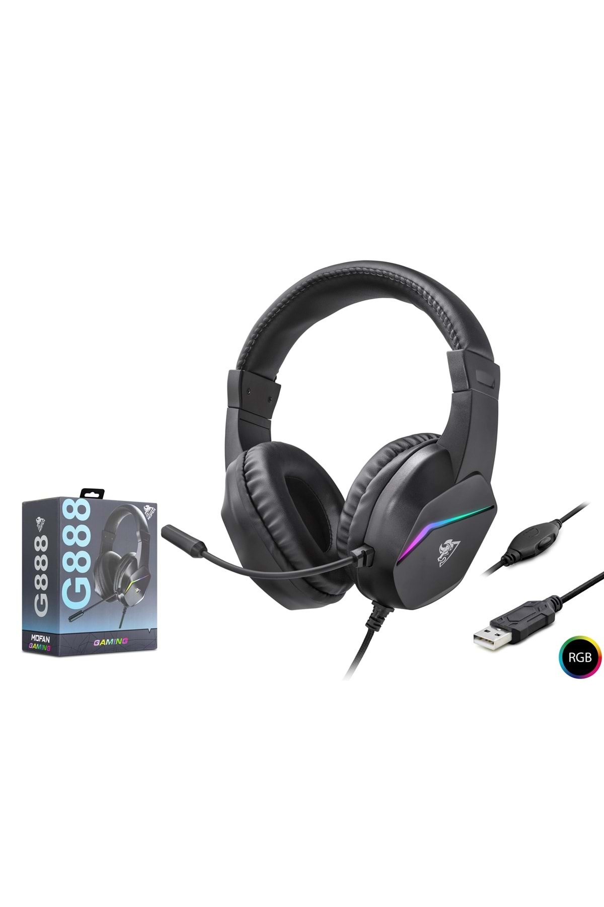 mofan G888 USB RGB Over-Ear Mikrofonlu Gaming Kulaklık Siyah