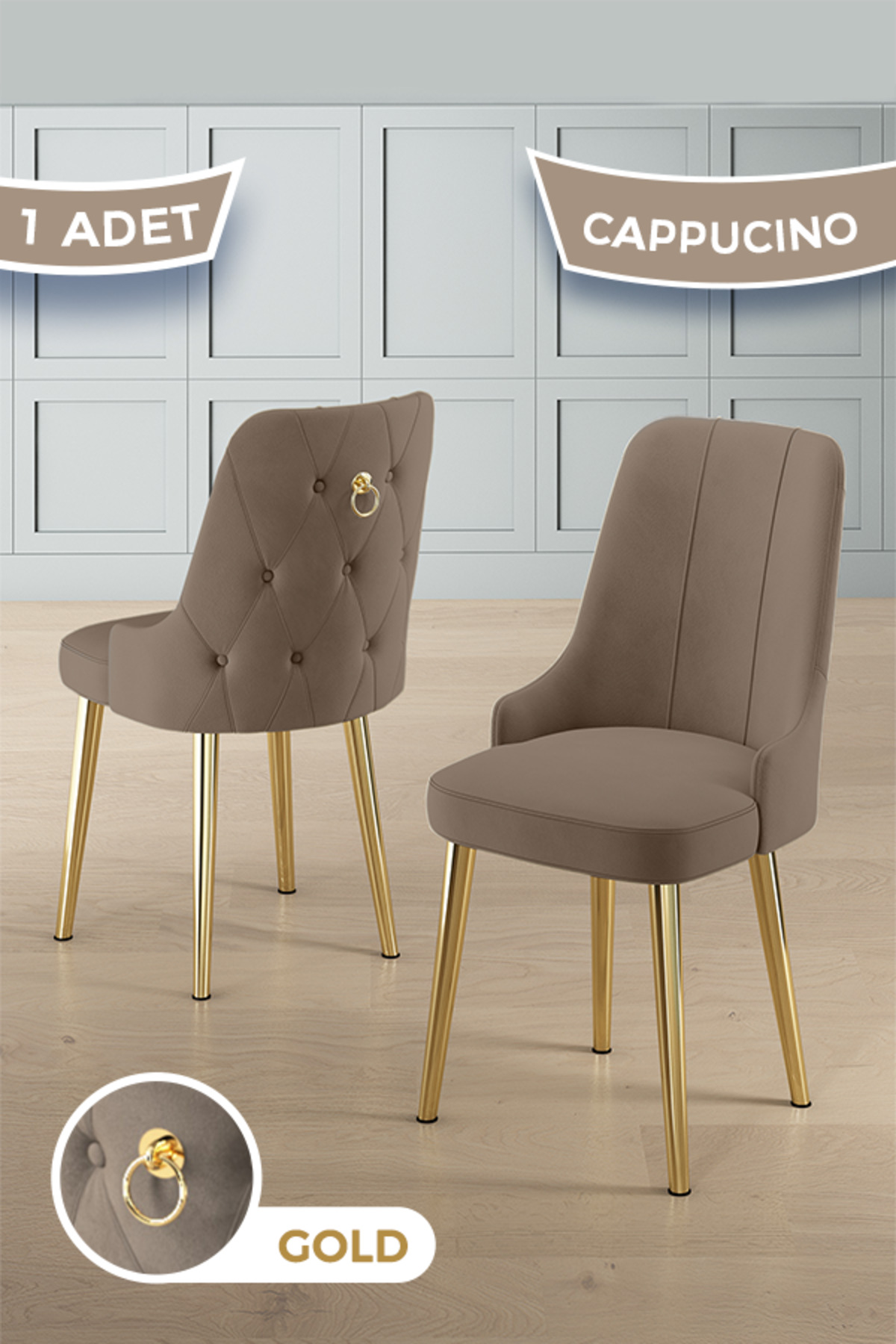 Newa Series 1 Pc Cappuccino Chair 1st Class Babyface Fabric Gold Plated Metal Legs