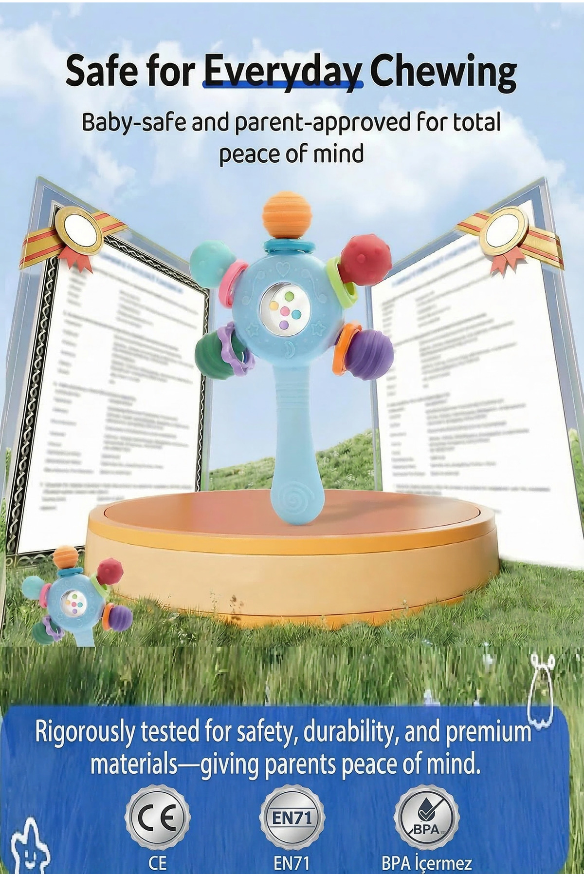 BBSKY Bebek Diş Kaşıyıcı Oyuncak , Montessori Duyusal Oyuncak, Silikon Dişlik, BPA İçermez fotoğrafı 7 (önizleme)