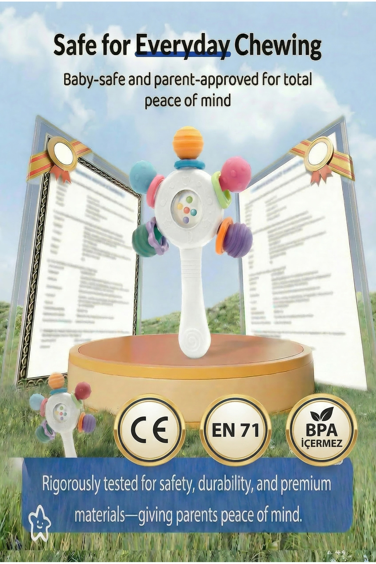 BBSKY Bebek Diş Kaşıyıcı Oyuncak , Montessori Duyusal Oyuncak, Silikon Dişlik, BPA İçermez fotoğrafı 7 (önizleme)