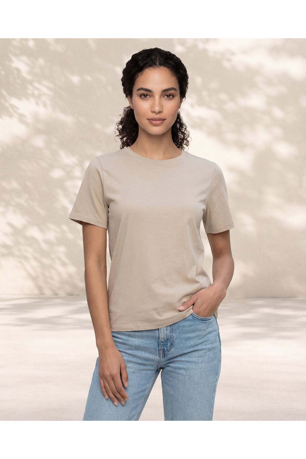 REDTAG Women Beige Plain T-Shirt