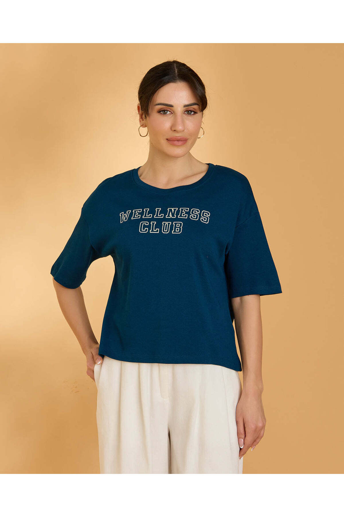 REDTAG Women Blue Printed T-Shirt
