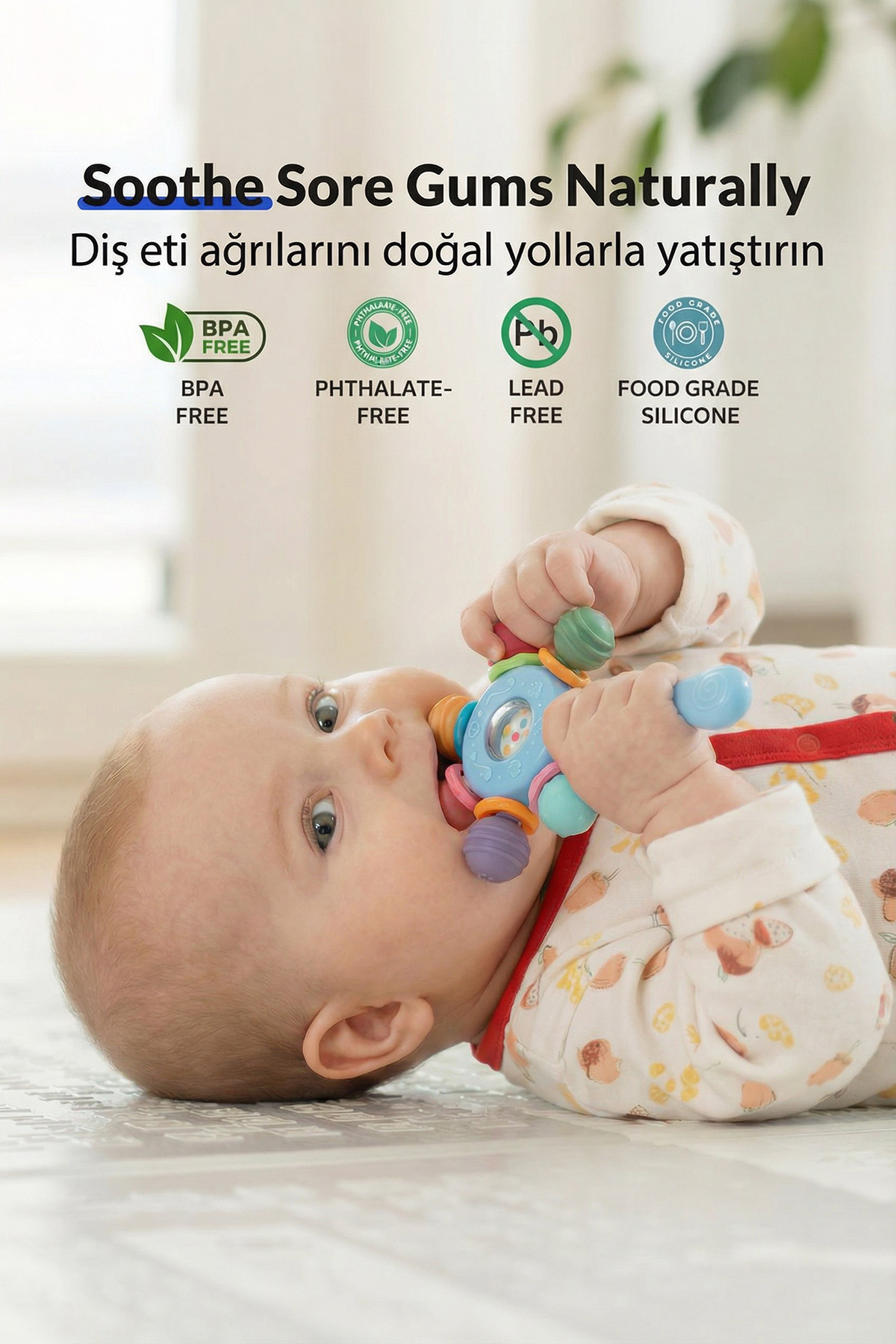 BBSKY Bebek Diş Kaşıyıcı Oyuncak , Montessori Duyusal Oyuncak, Silikon Dişlik, BPA İçermez fotoğrafı 3 (önizleme)