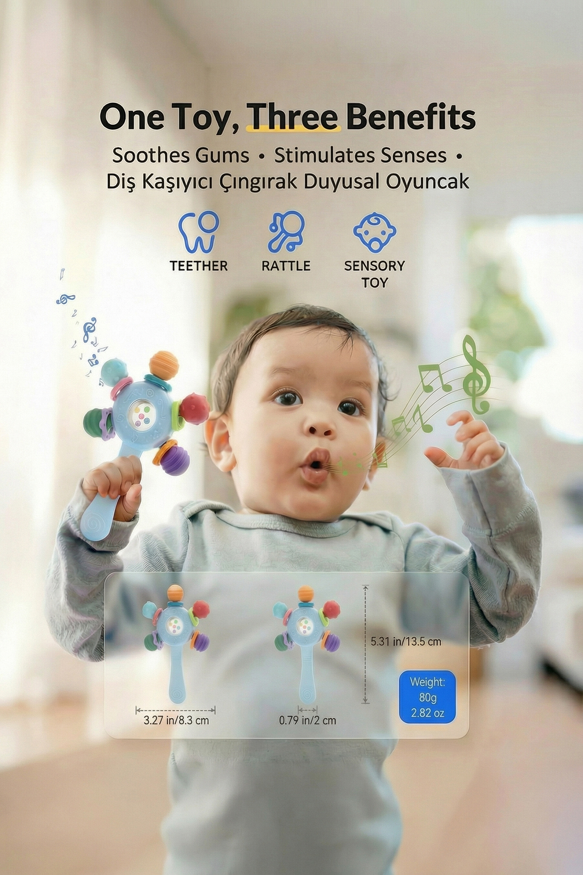 BBSKY Bebek Diş Kaşıyıcı Oyuncak , Montessori Duyusal Oyuncak, Silikon Dişlik, BPA İçermez fotoğrafı 2 (önizleme)