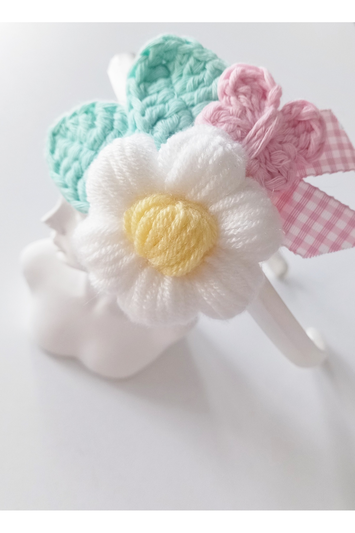 Denizdaydesign Papatya Çiçekli Anne Tacı Bebek Bandanası, El Yapımı Anne Bebek Butik Hediyelik görsel 2
