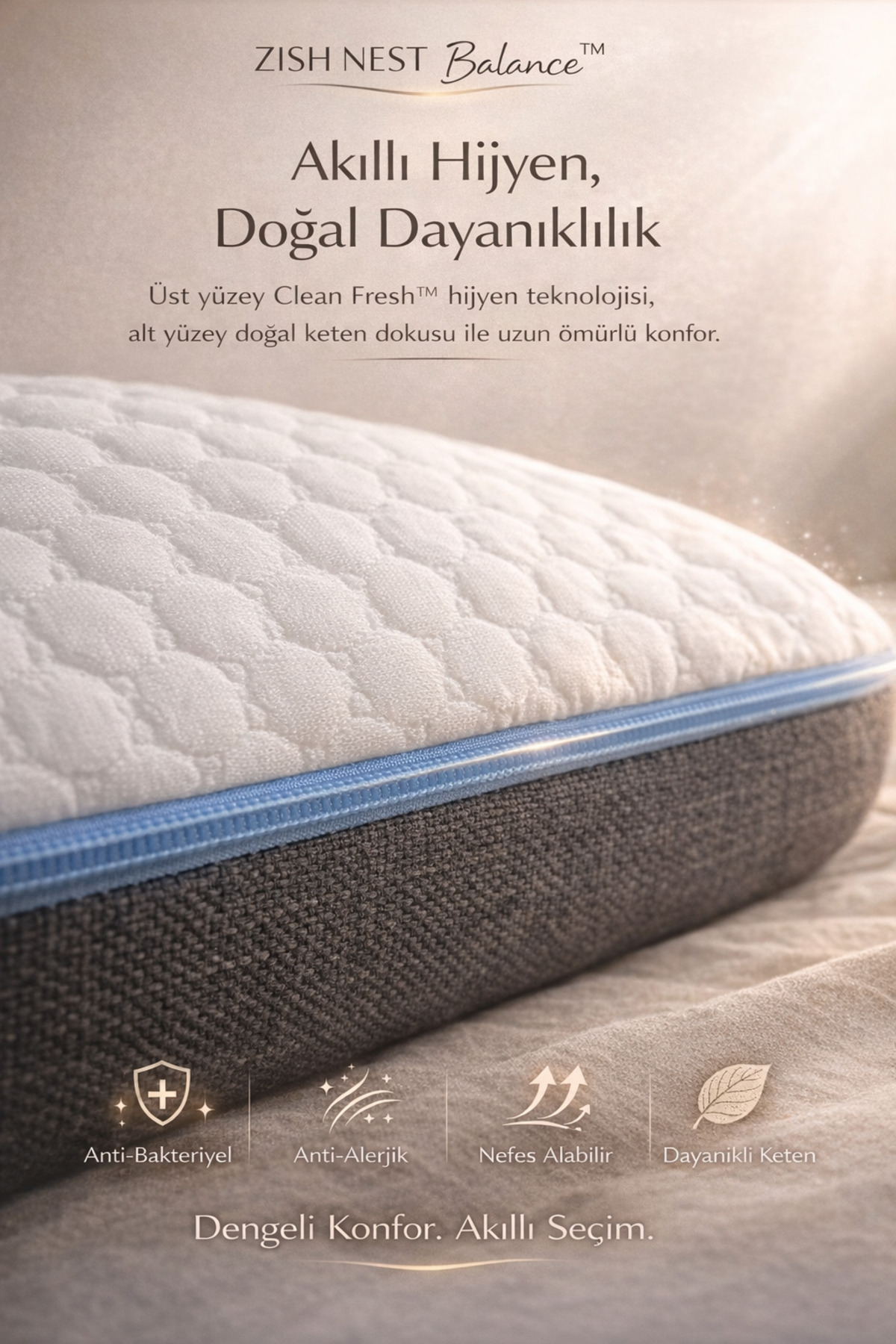 Zishome Cleanfreash huggle 5 Bölge Destekli Yıkanabilir Yatak Kumaşlı Hamile Yastığı 80x125k fotoğrafı 5 (önizleme)