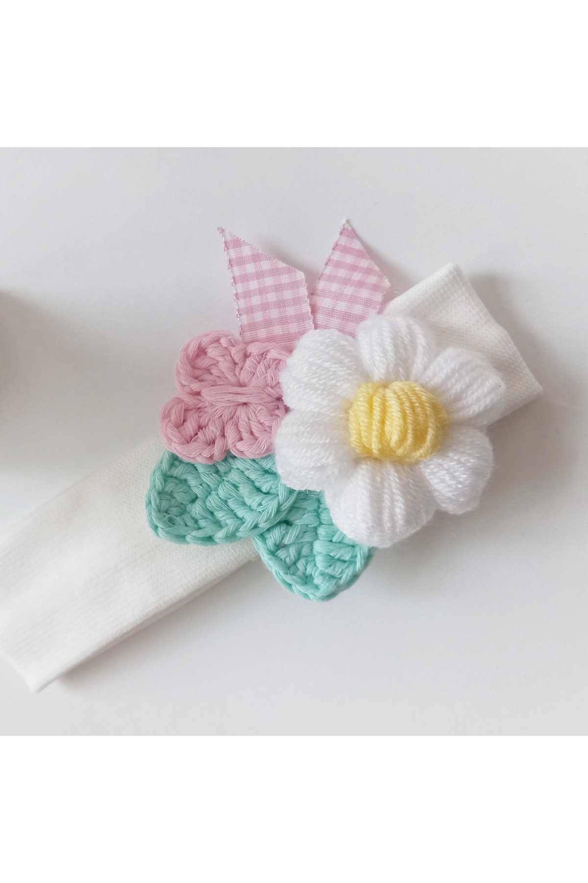 Denizdaydesign Papatya Çiçekli Anne Tacı Bebek Bandanası, El Yapımı Anne Bebek Butik Hediyelik görsel 3