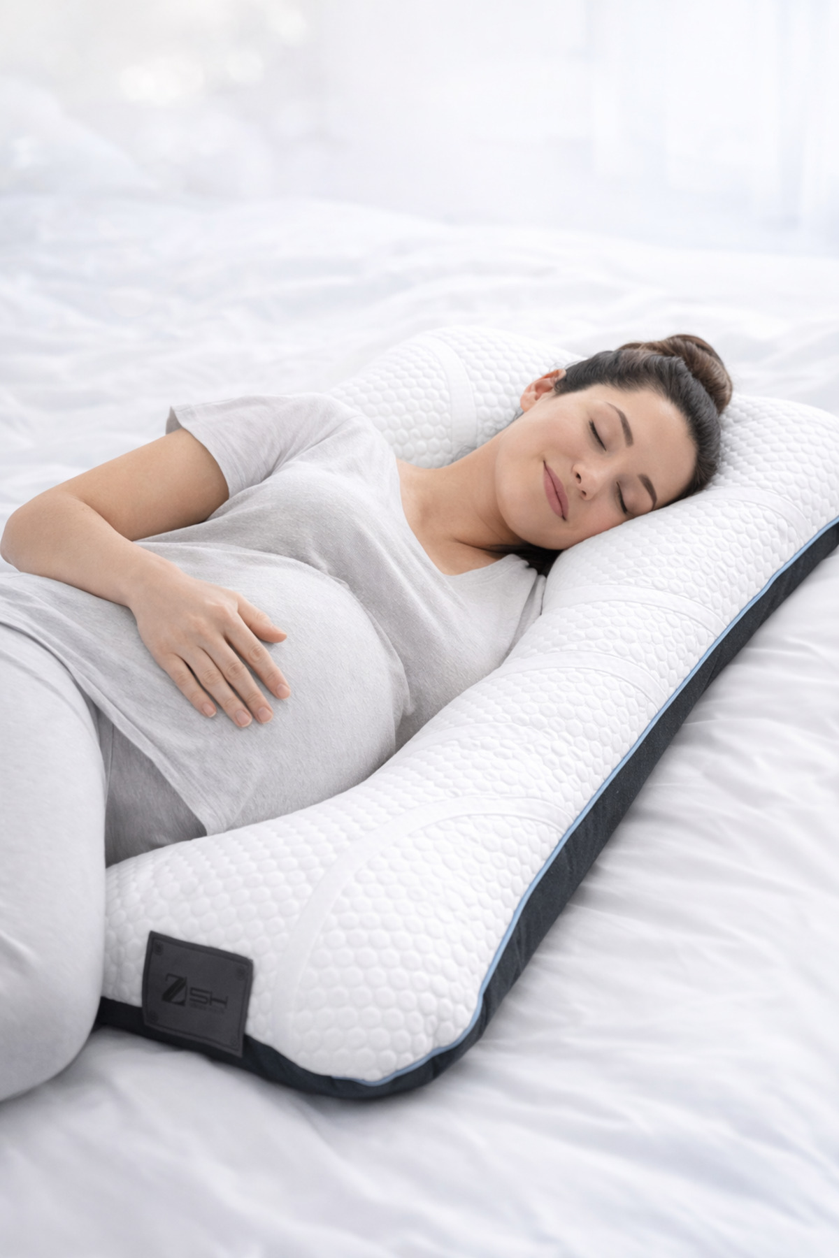 Zishome Cleanfreash huggle 5 Bölge Destekli Yıkanabilir Yatak Kumaşlı Hamile Yastığı 80x125k fotoğrafı 3 (önizleme)