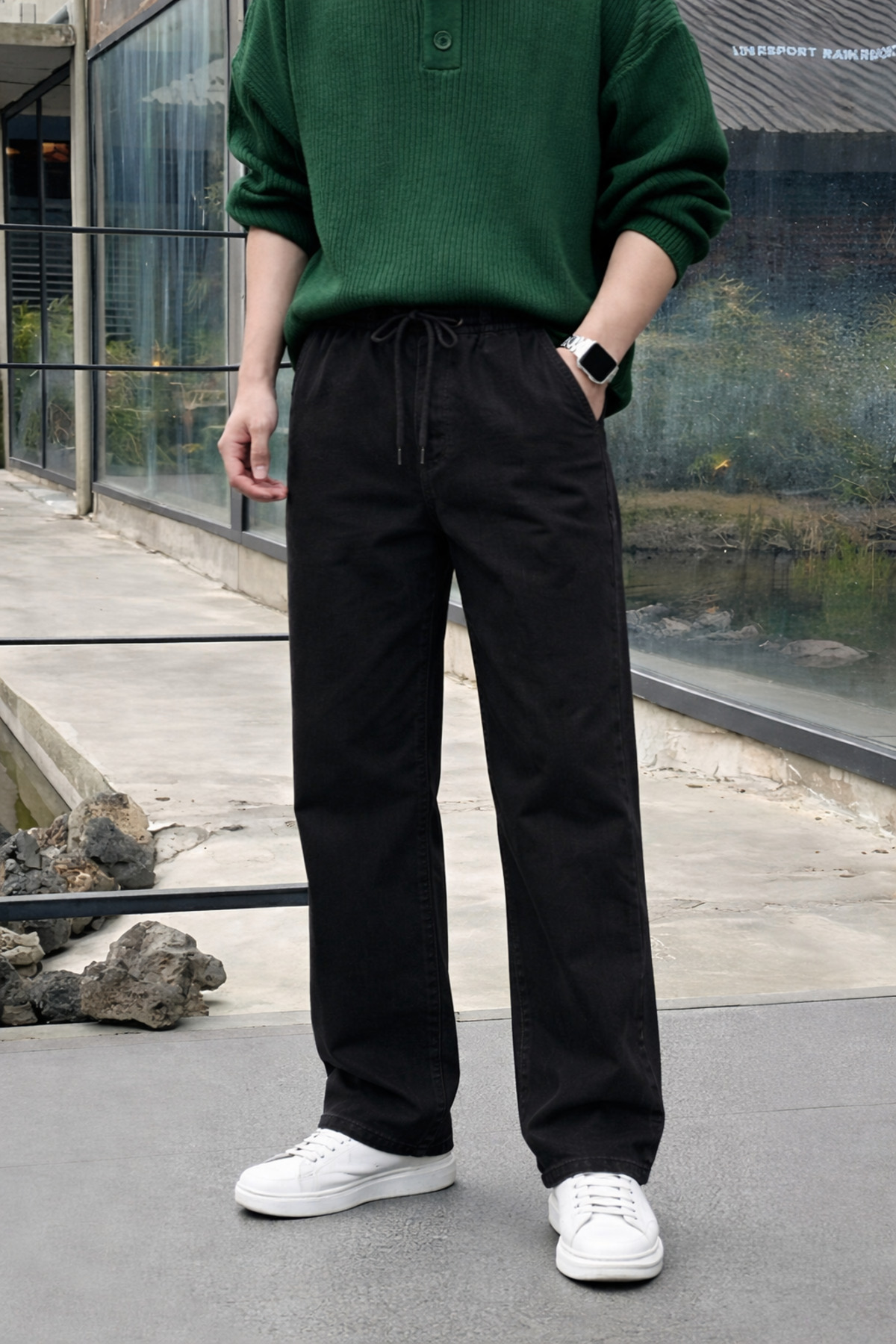 hacker Erkek Beli Lastikli Jogger Siyah Bol Paça Baggy Pantolon