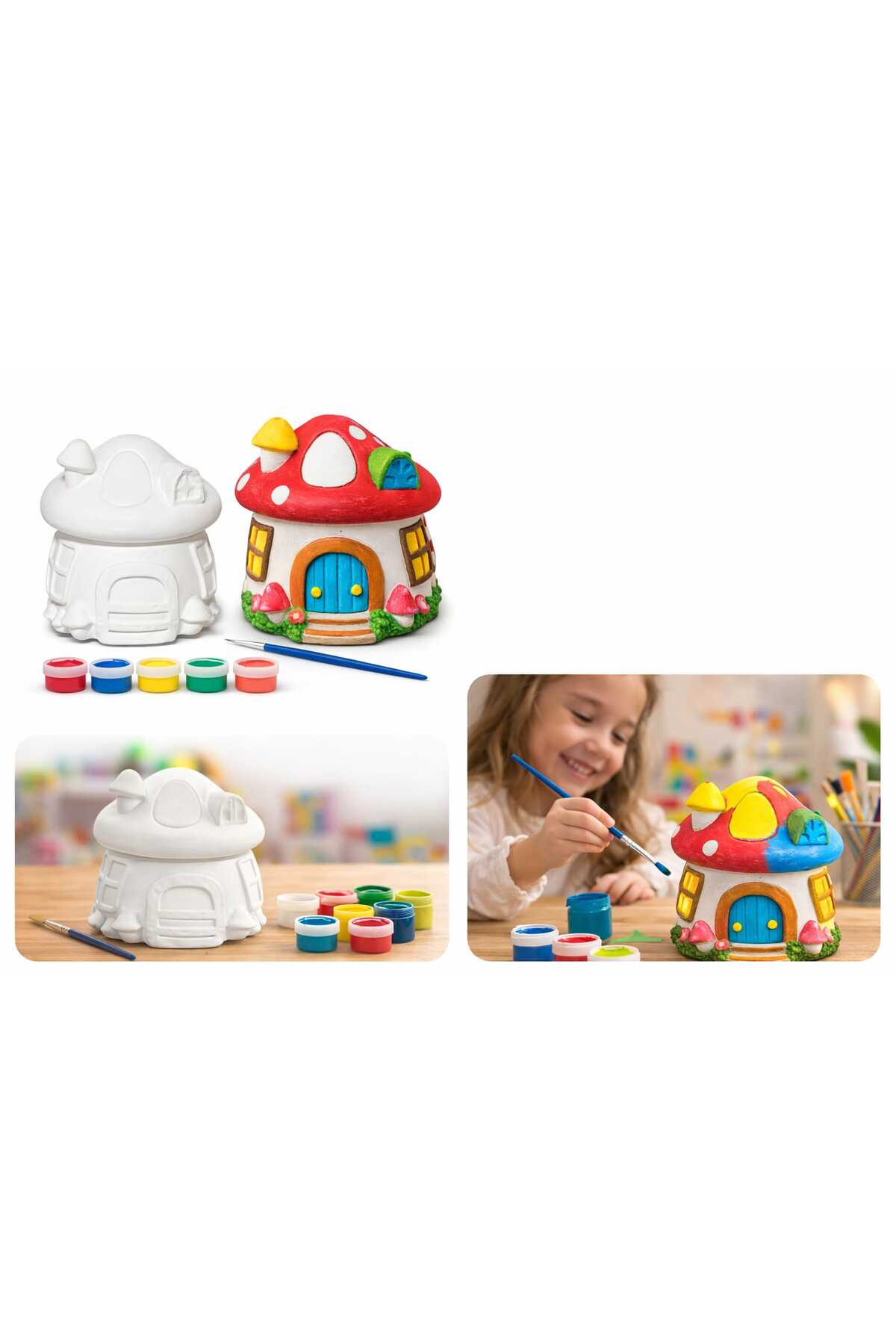 Hobicini Şirinler Evi Boyama Seti Etkinlik Seti Kendin Yap Eğitici Öğretici Oyuncak Montessori fotoğrafı 4 (önizleme)