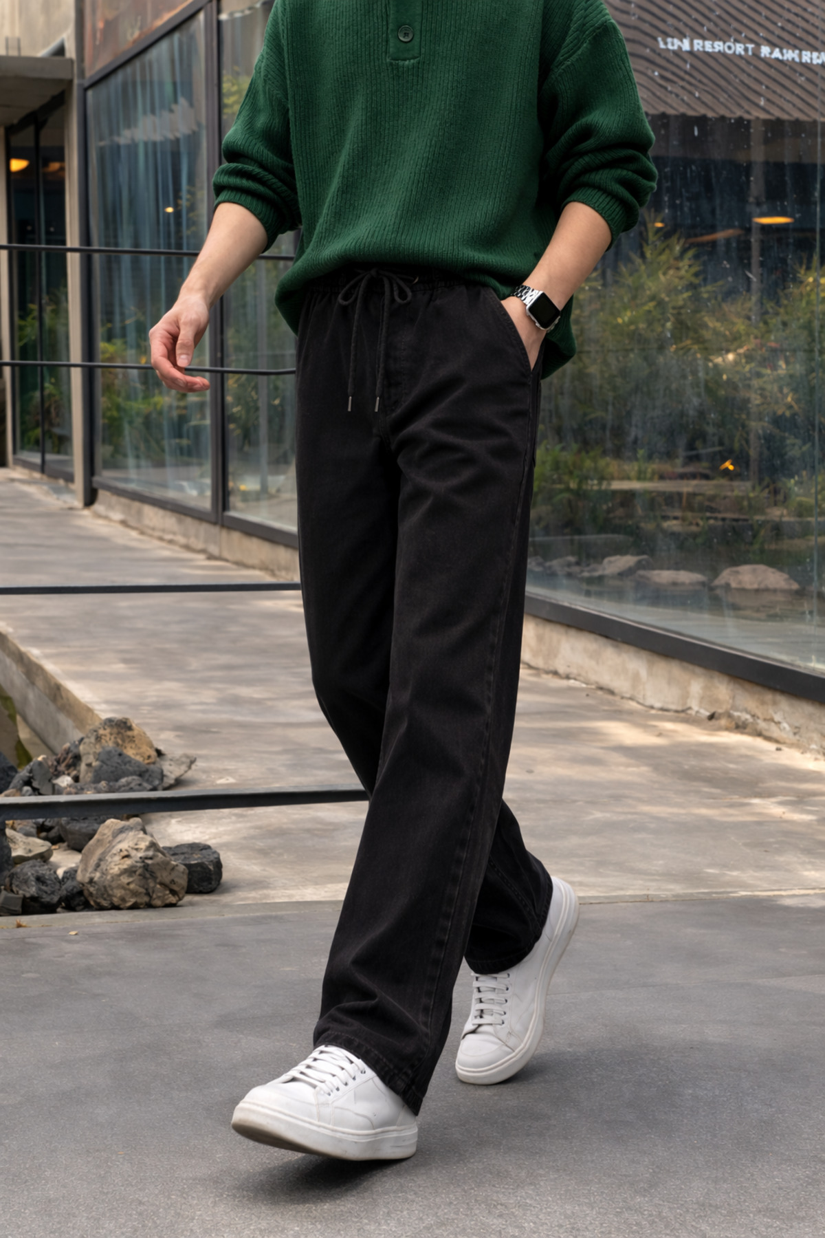 hacker Erkek Beli Lastikli Jogger Siyah Bol Paça Baggy Pantolon görsel 3