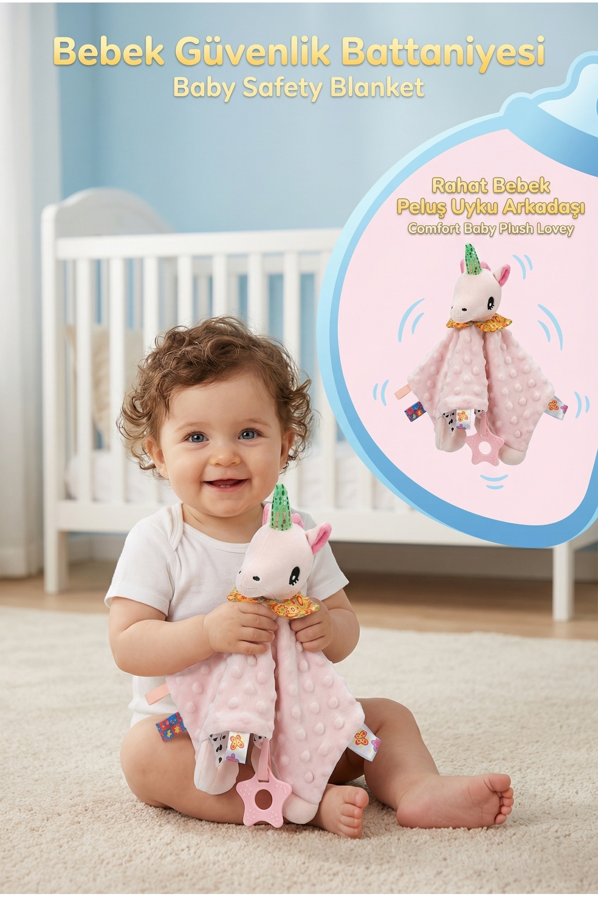BBSKY Diş Kaşıyıcılı Güvenli Bebek Uyku Arkadaşı, Unisex Peluş Sarılma Oyuncağı fotoğrafı 3 (önizleme)