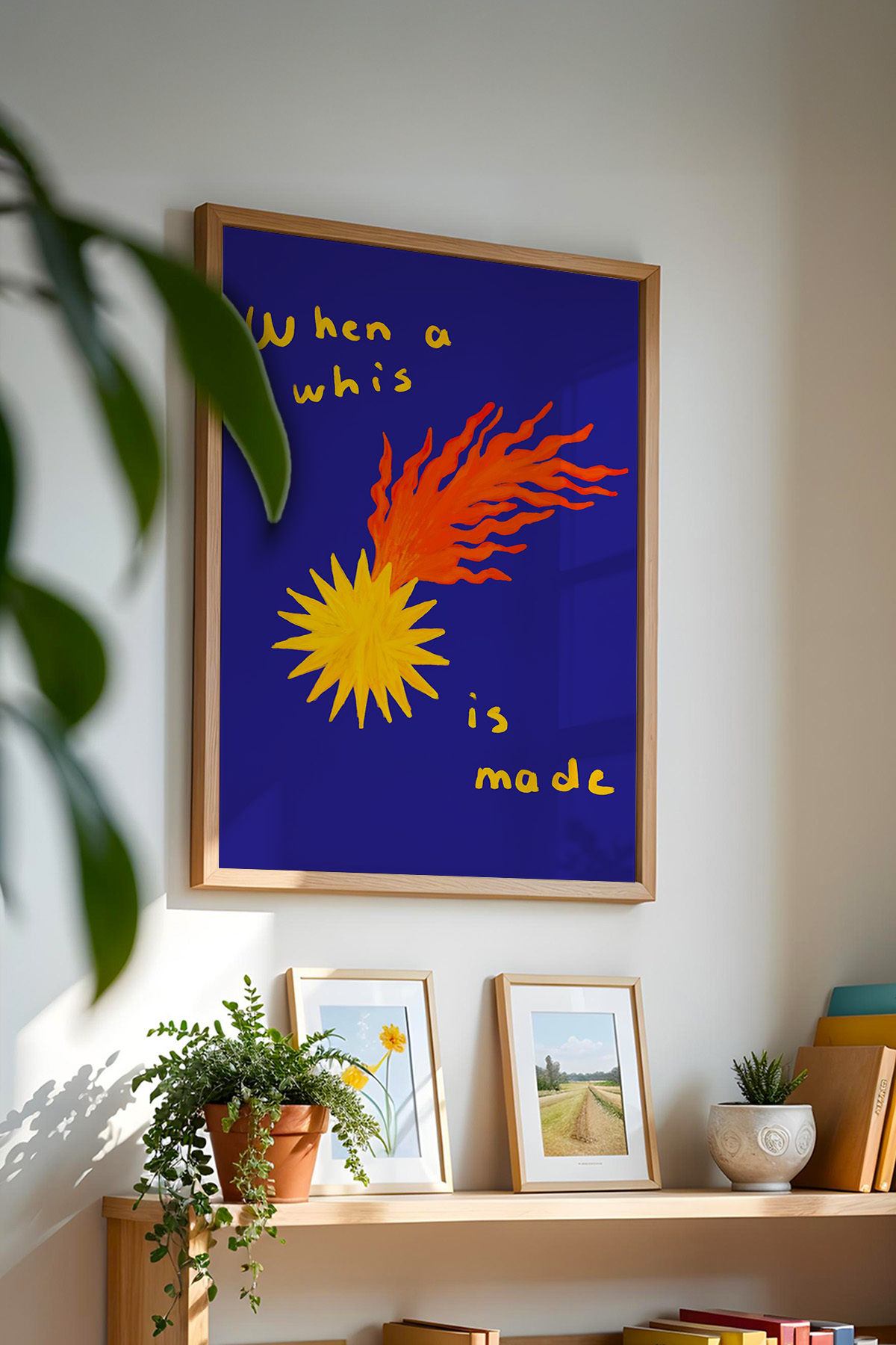 Modern Soyut Tablo Yazılı Poster Güneş ve Alev Duvar Dekoru Çerçevesiz
