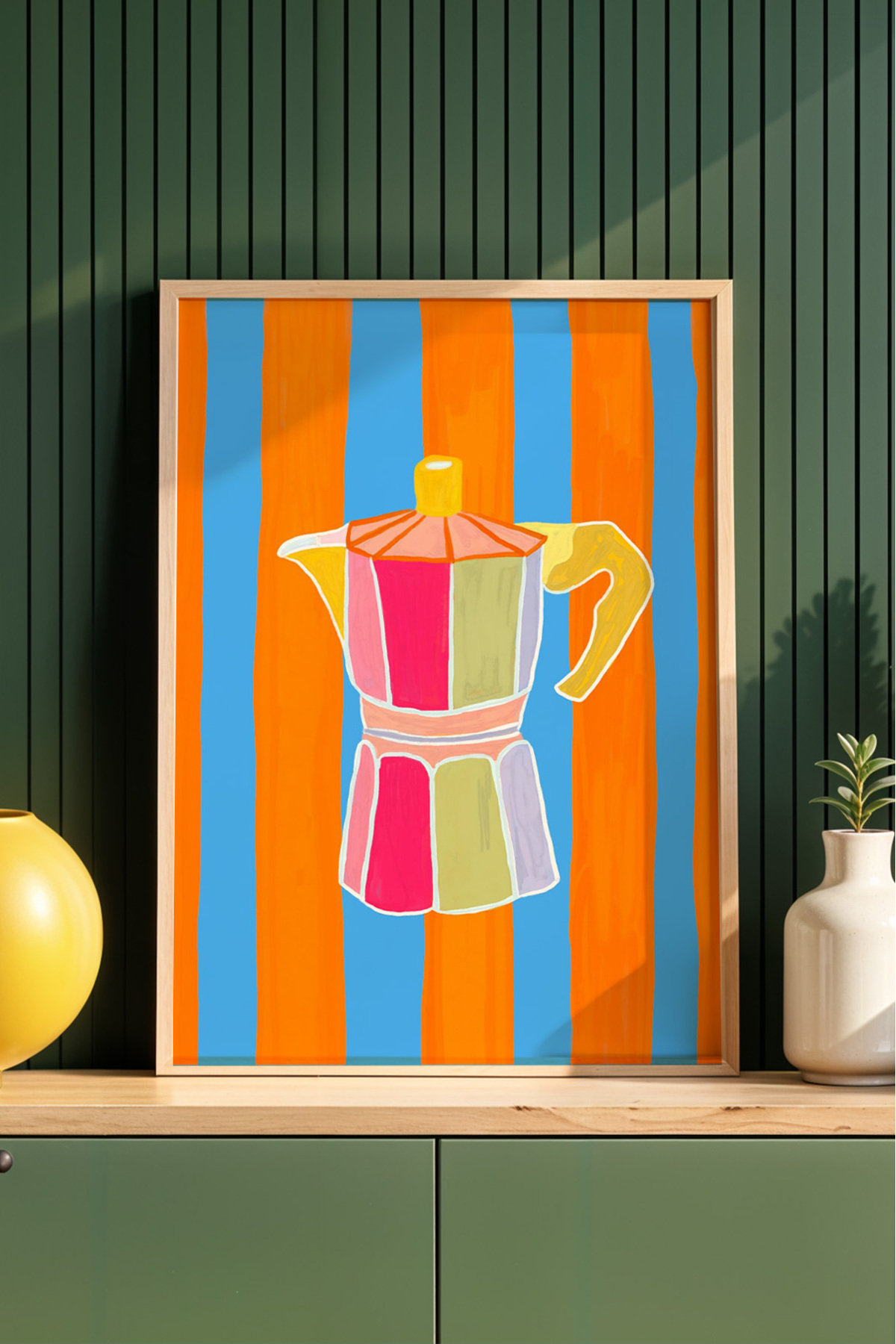 2'li Mutfak Tablo Seti Moka Pot Kahve ve Gülümseyen Yüz Poster Duvar Dekoru Çerçevesiz