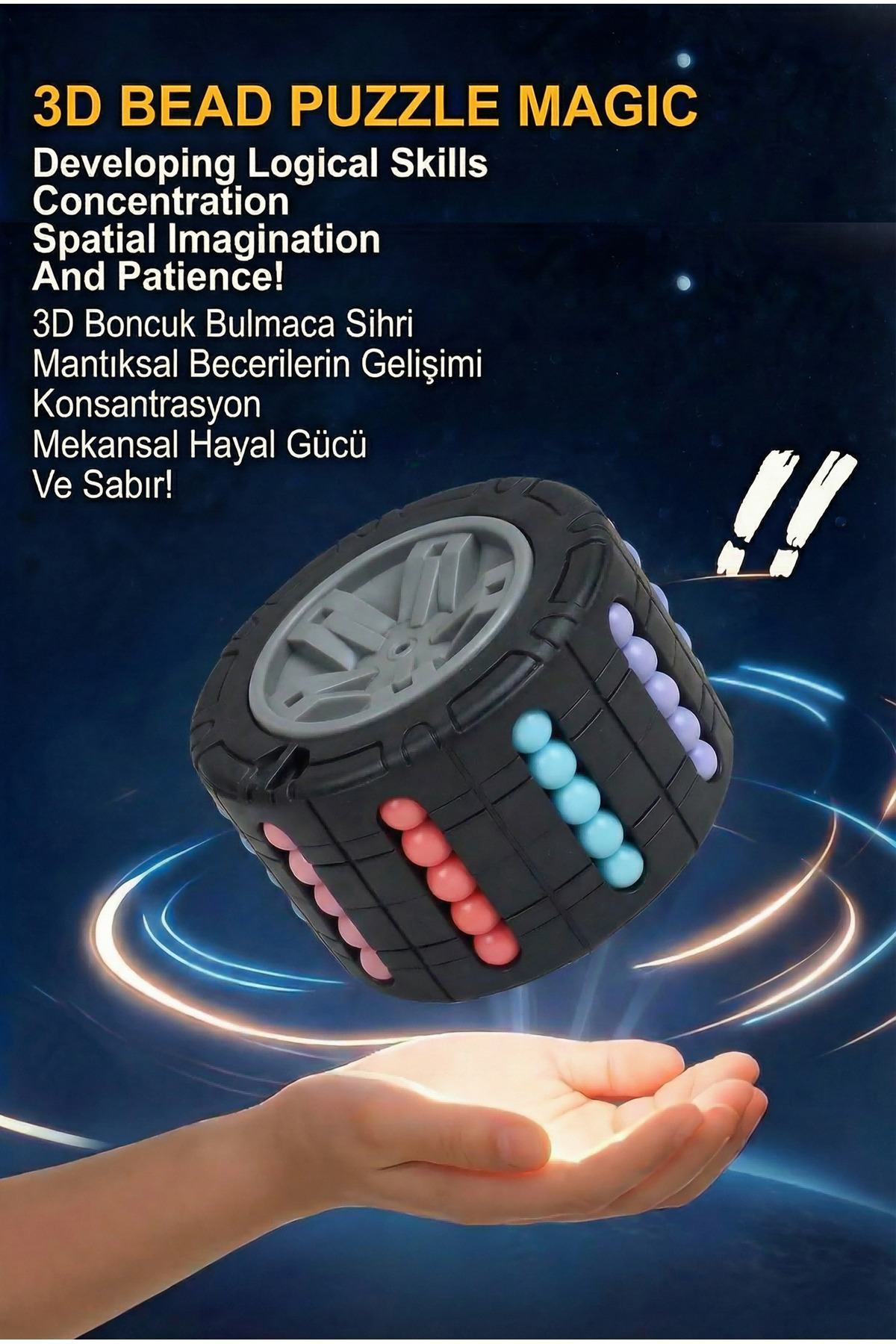 BBSKY 3D Silindir Küp Oyuncak, Dönen Stres Küpü, Boncuk Bulmaca, Zeka Oyunu, Kız-Erkek Hediye fotoğrafı 4 (önizleme)