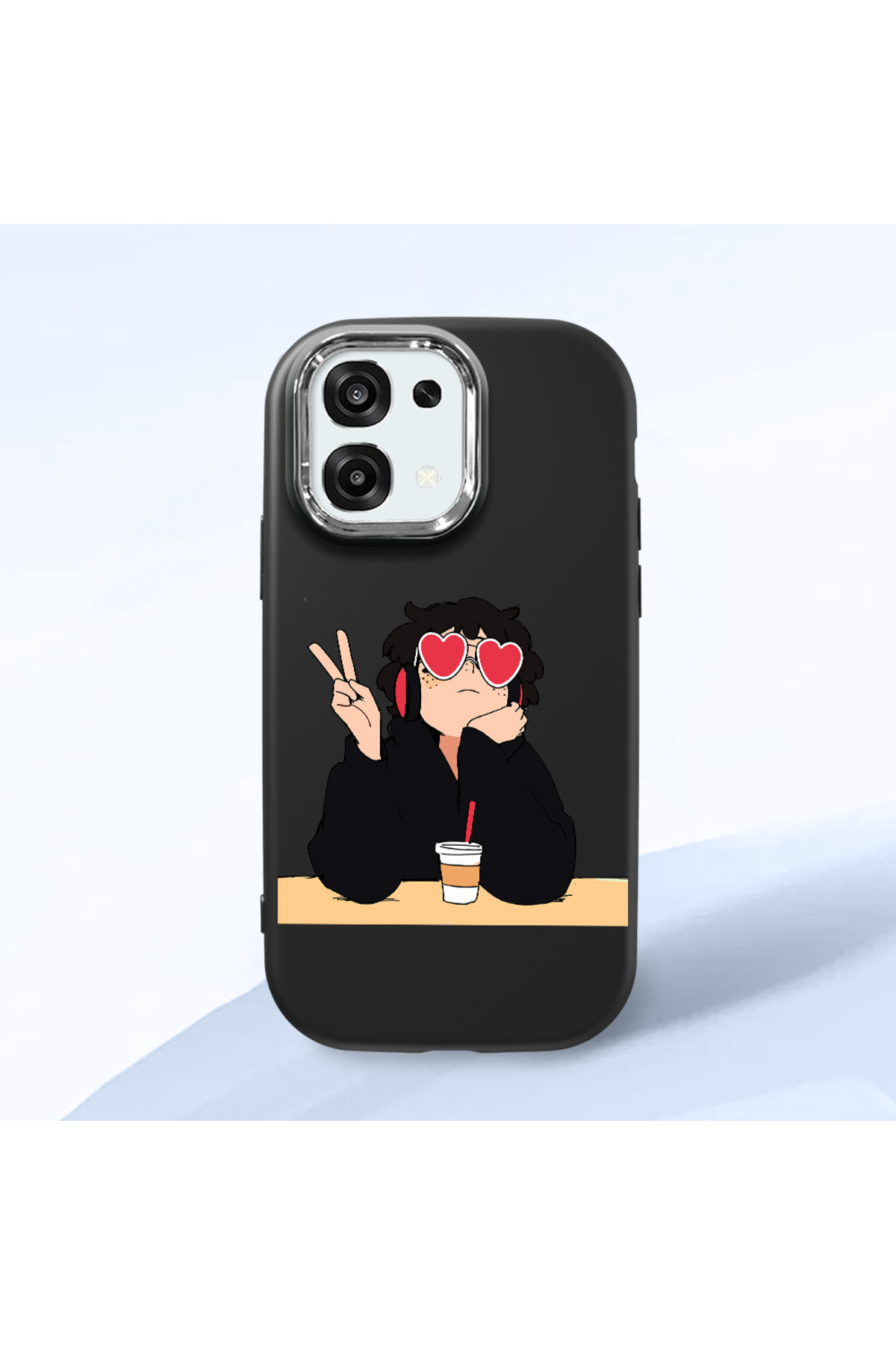 Oppo A6 Pro Compatible Black Soft Silicone Phone Case with Camera Protection Fashion Pattern