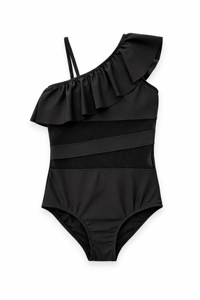 Beniizle Tül Detaylı Tek Omuzlu Kıc Çocuk Mayo