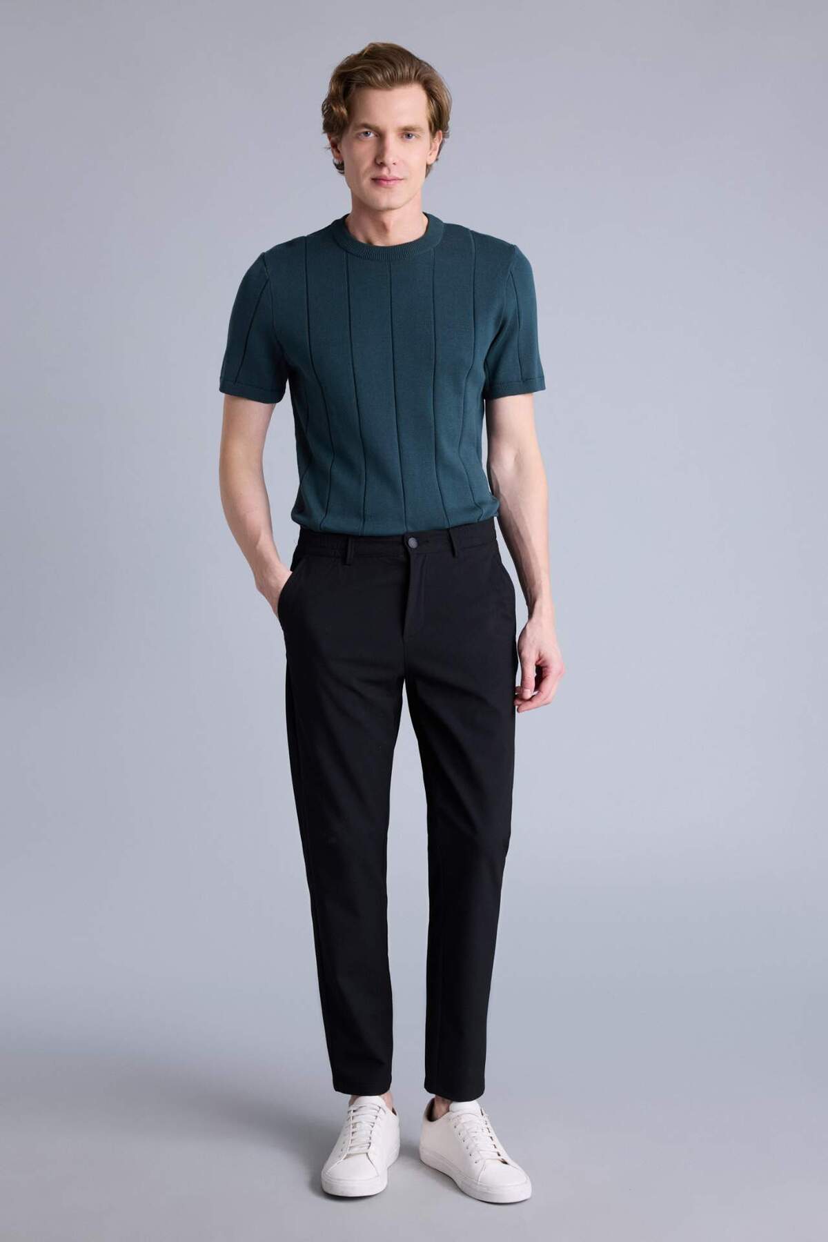 DeFacto Tailored Fit Elastik Bağlamalı Bel Dokuma Pantolon H3112AX26SP görsel 2