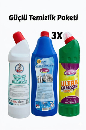 EURO Güçlü Temizlik Paketi Ultra Çamaşır Suyu - Pas ve Kireç Sökücü - Banyo W...