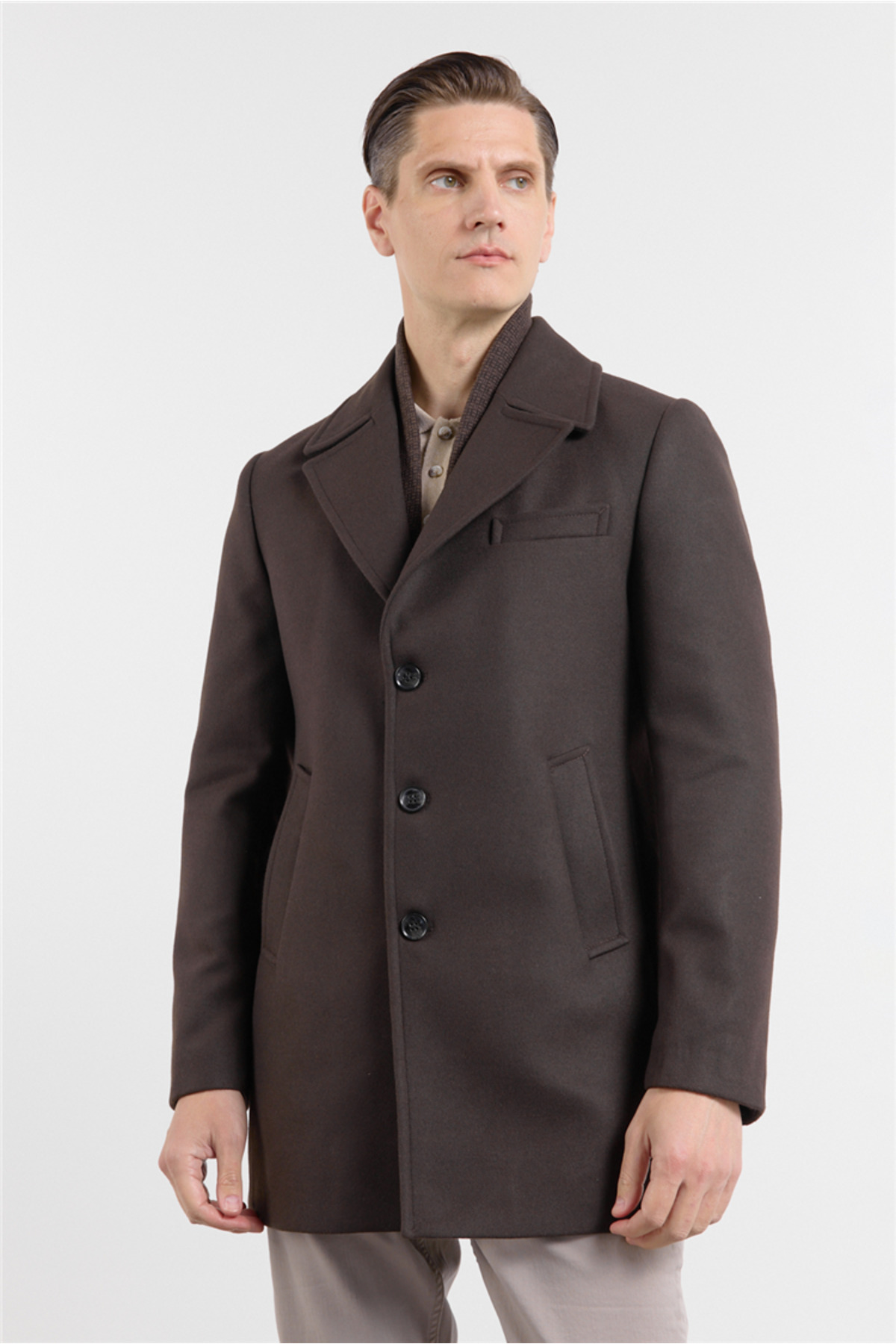 İmza  Kahverengi Mono Yaka Yan Cep Comfort Fit Esnek Kaşe Kaban 1008255260