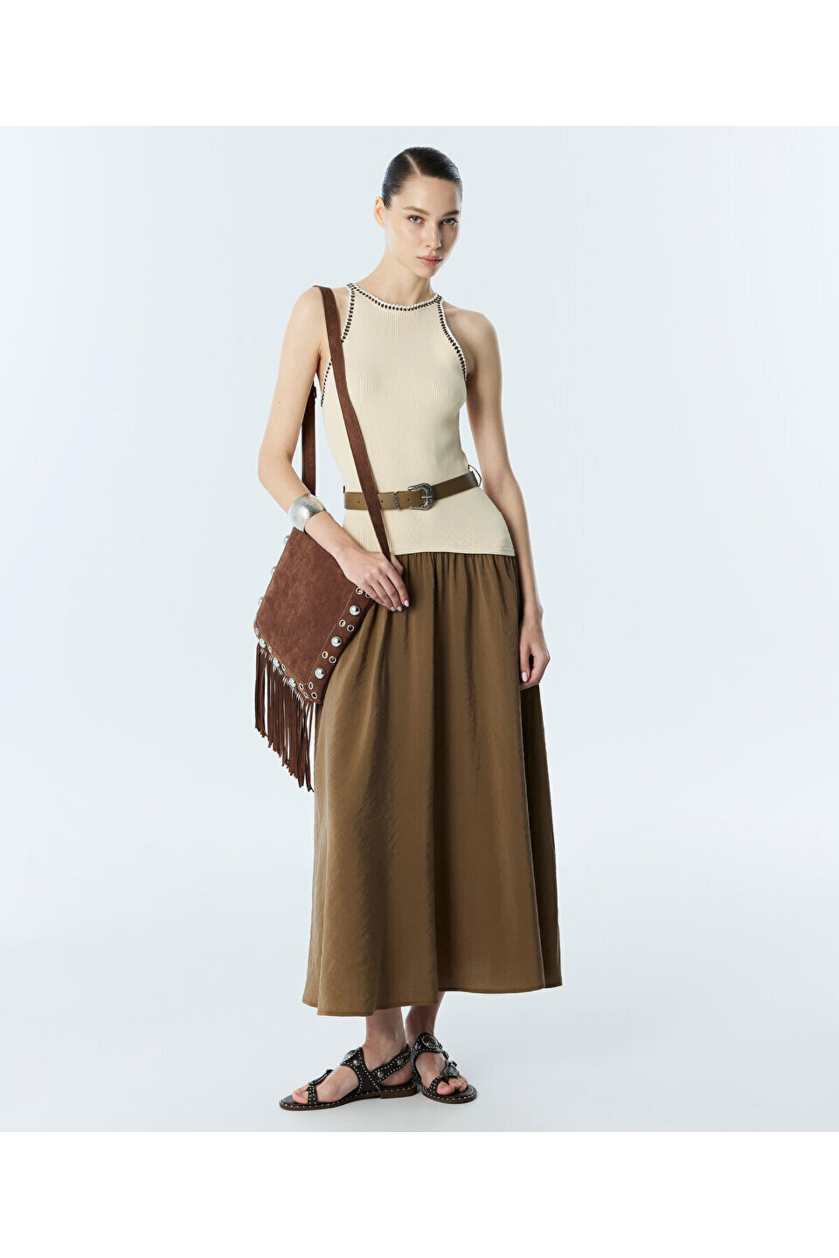 Twist Fabric Mix Belt Piece Dress