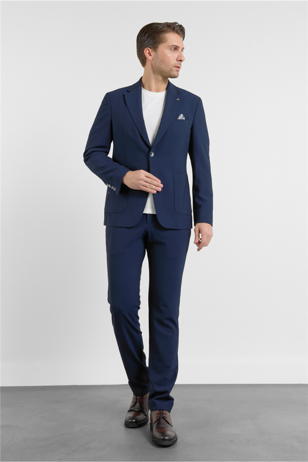 İmza Navy Blue Mono Collar 6 Drop Slim Fit Flexible Suit 1001260157