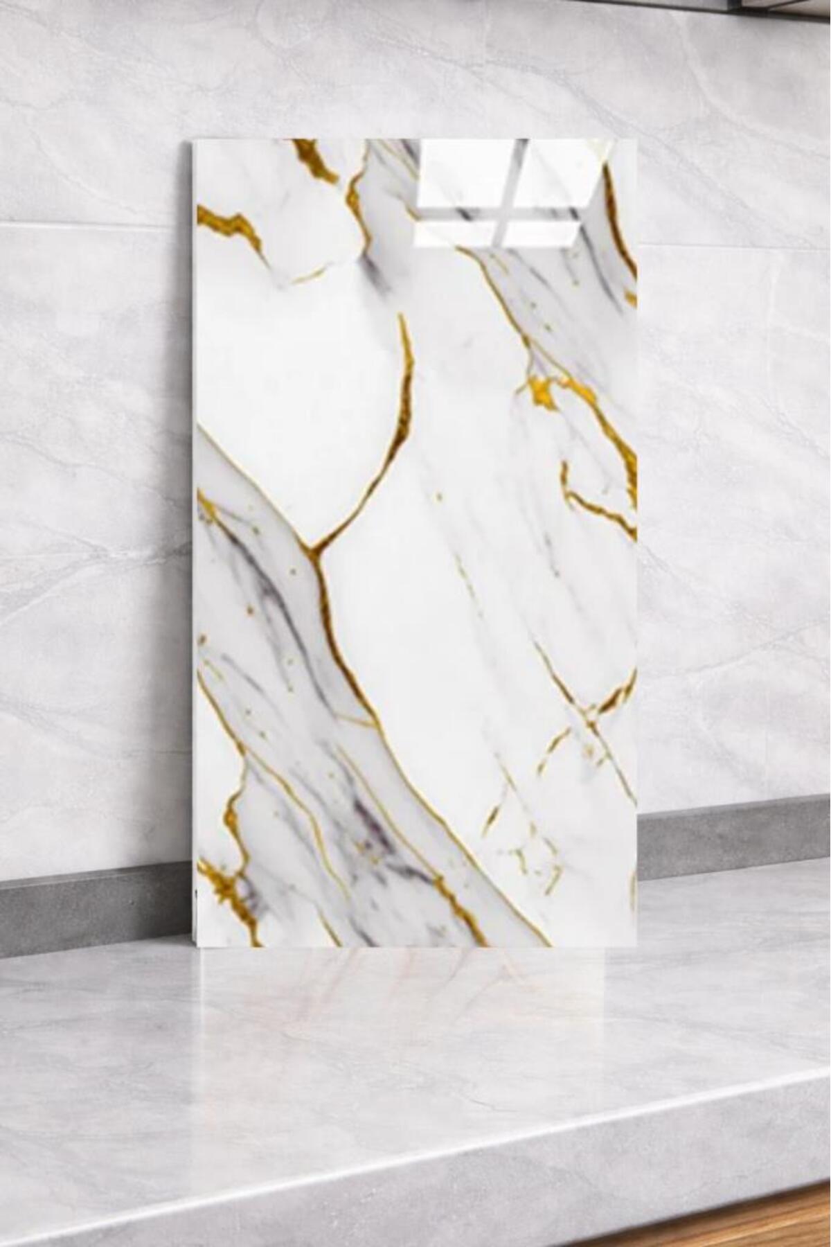Shiny Yaldız-Gold Mermer Desenli 60x30cm Yapışkanlı Mutfak Banyo Kaplama Duvar Paneli Kağıdı ls6010
