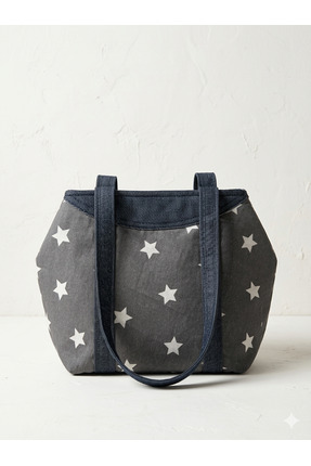 Şadoğlu Tekstil Denim Askılı Yıldız Desenli Fermuarsız Tote Bez Çanta