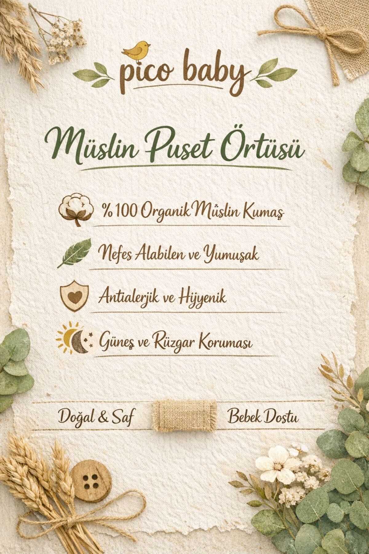 Pico Baby Müslin Bebek Puset Örtüsü / Fermuarlı ve Desenli / %100 Pamuk fotoğrafı 3 (önizleme)