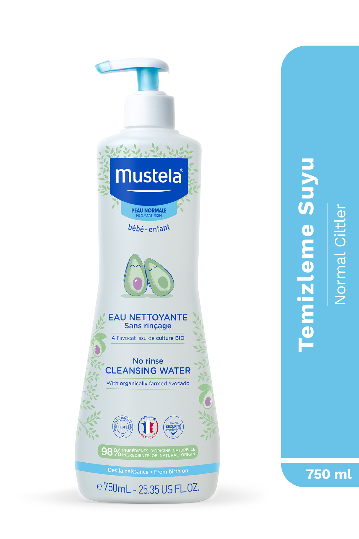 Mustela Organik Avokado İçeren Durulama Gerektirmeyen Bebek Temizleme Suyu 750 ML