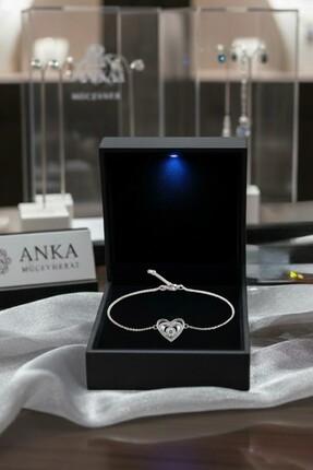 ank tasarım anka mücevherat IŞIKLI KUTUDA 925 AYAR GÜMÜŞ TAŞLI KALP KADIN BİL...