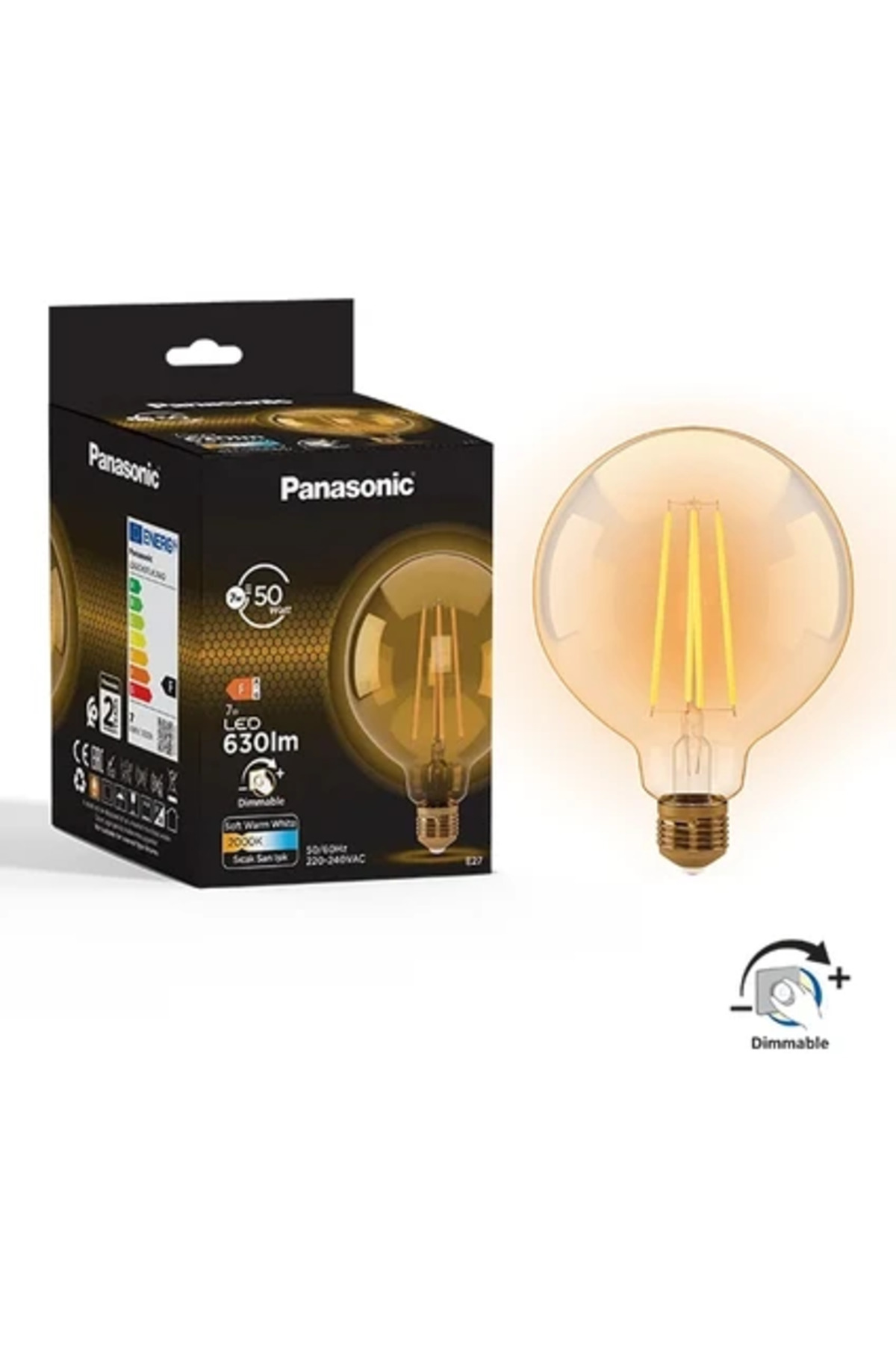 Panasonic E27 Dim Edilebilir Filaman G125 Lamba 7W 630LM 2000K
