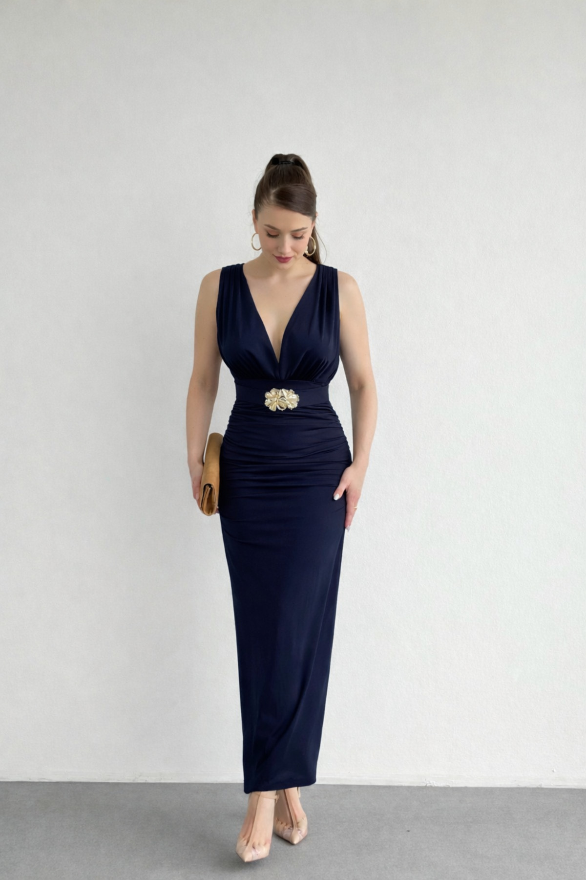 Nika Fashion  Kemerli Vatka Detay Elbise