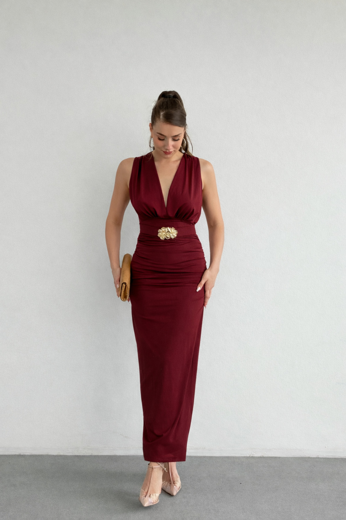 Nika Fashion  Kemerli Vatka Detay Elbise