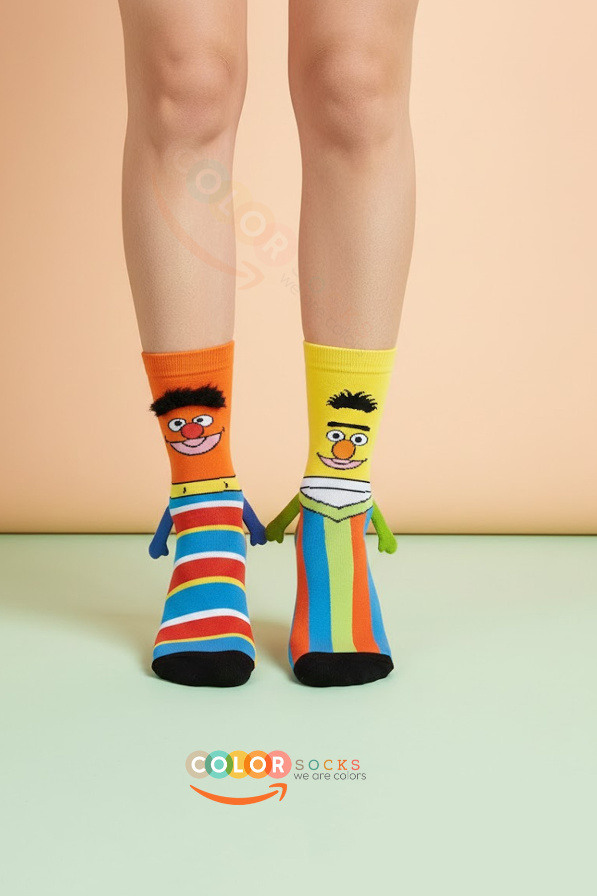 Color Socks 1 Çift Edi İle Büdü Desenli Tüylü Unisex Çorap (Topuksuz) Mıknatıslı El Ele Tutuşan görsel 3