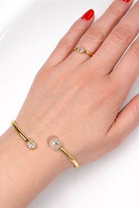 Lumiva accessories Gold Renk Taş Detaylı Bileklik & Yüzük Seti - Zarif 2'li T...