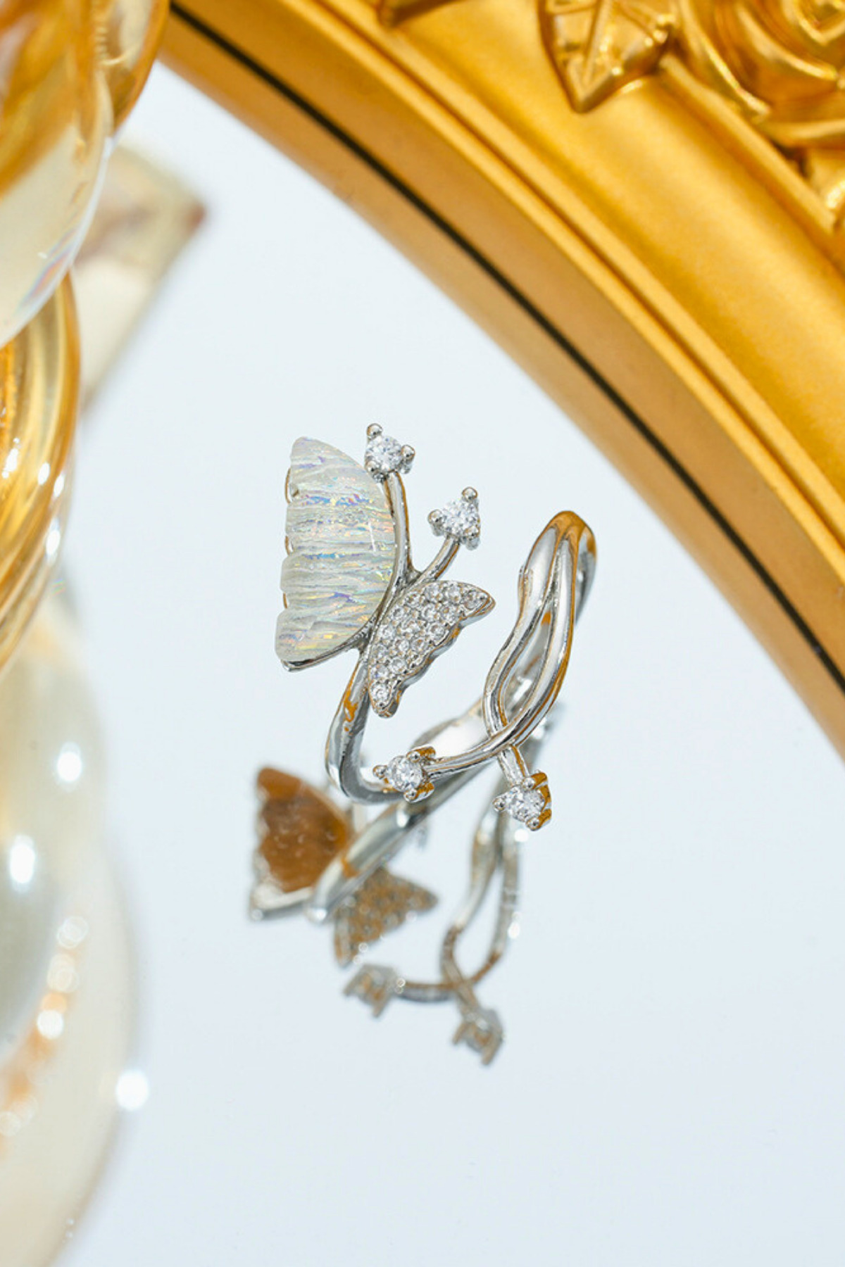 Butterfly Design Adjustable Ring with Zircon Gemstone