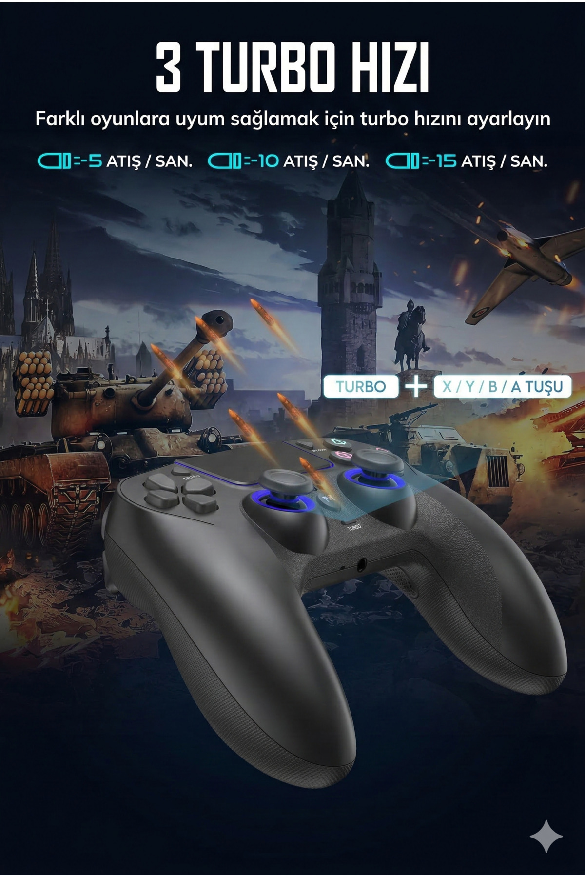 PS3-PS4-Android- IOS Uyumlu Kablosuz Oyun Kolu - Çift Titreşimli ve Dokunmatik - Bluetooth Joystick