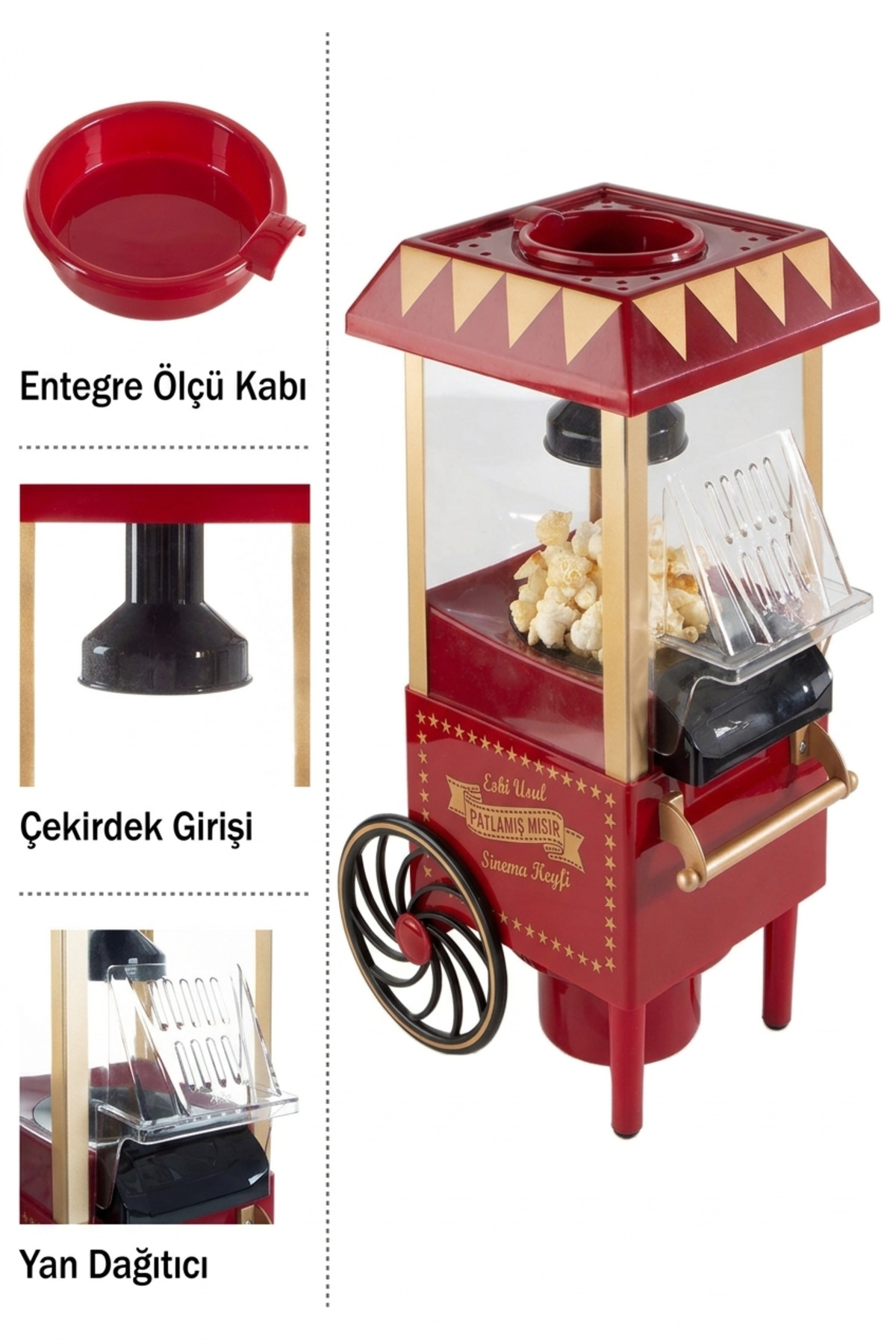 Retro Tasarım Yağsız Sıcak Hava Mısır Patlatma Makinesi - 1200W Hızlı Patlatma Kapasitesi