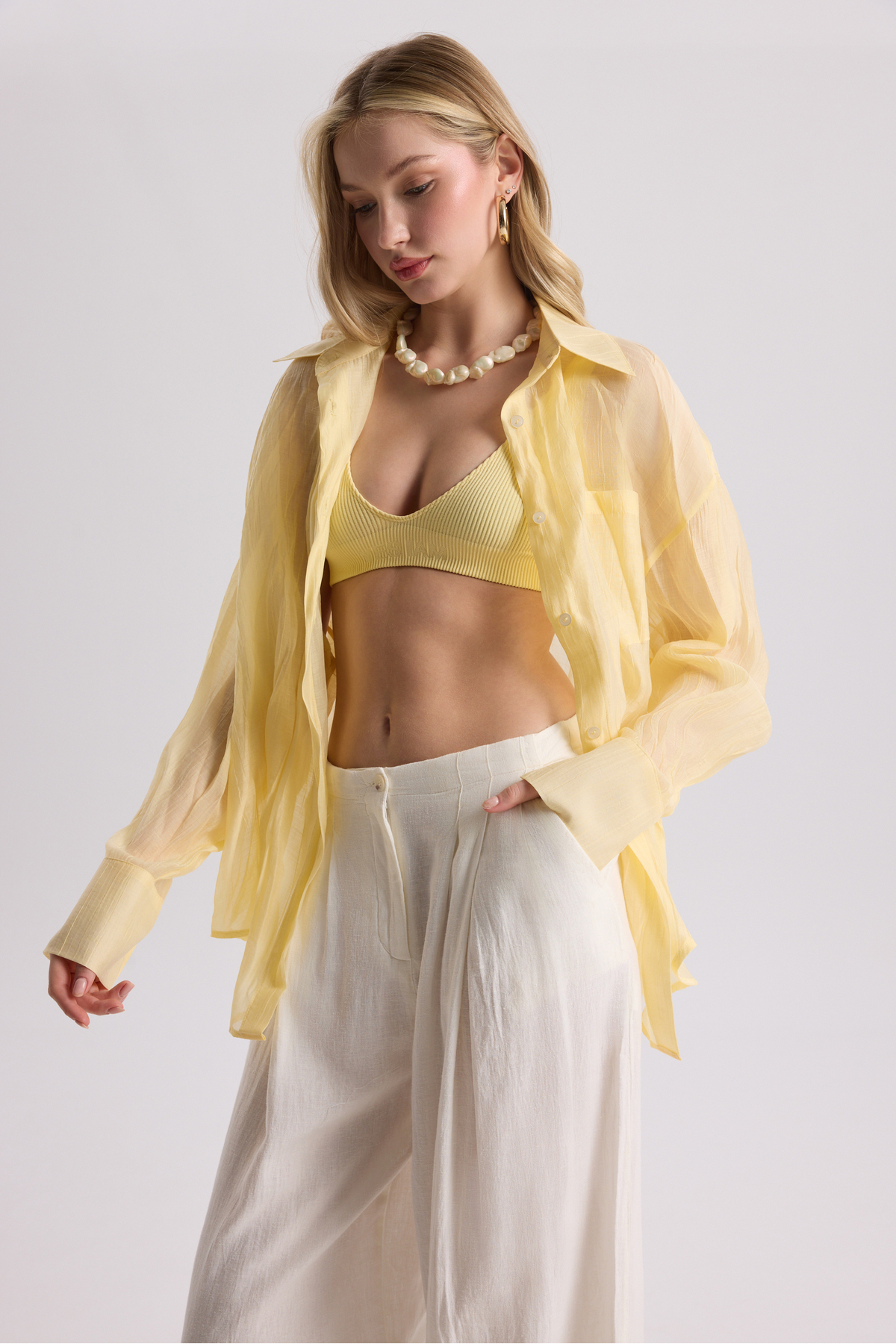 MAI STUDIOS CO.  Darya Kırışık Detay Sarı Gömlek - Görsel 2