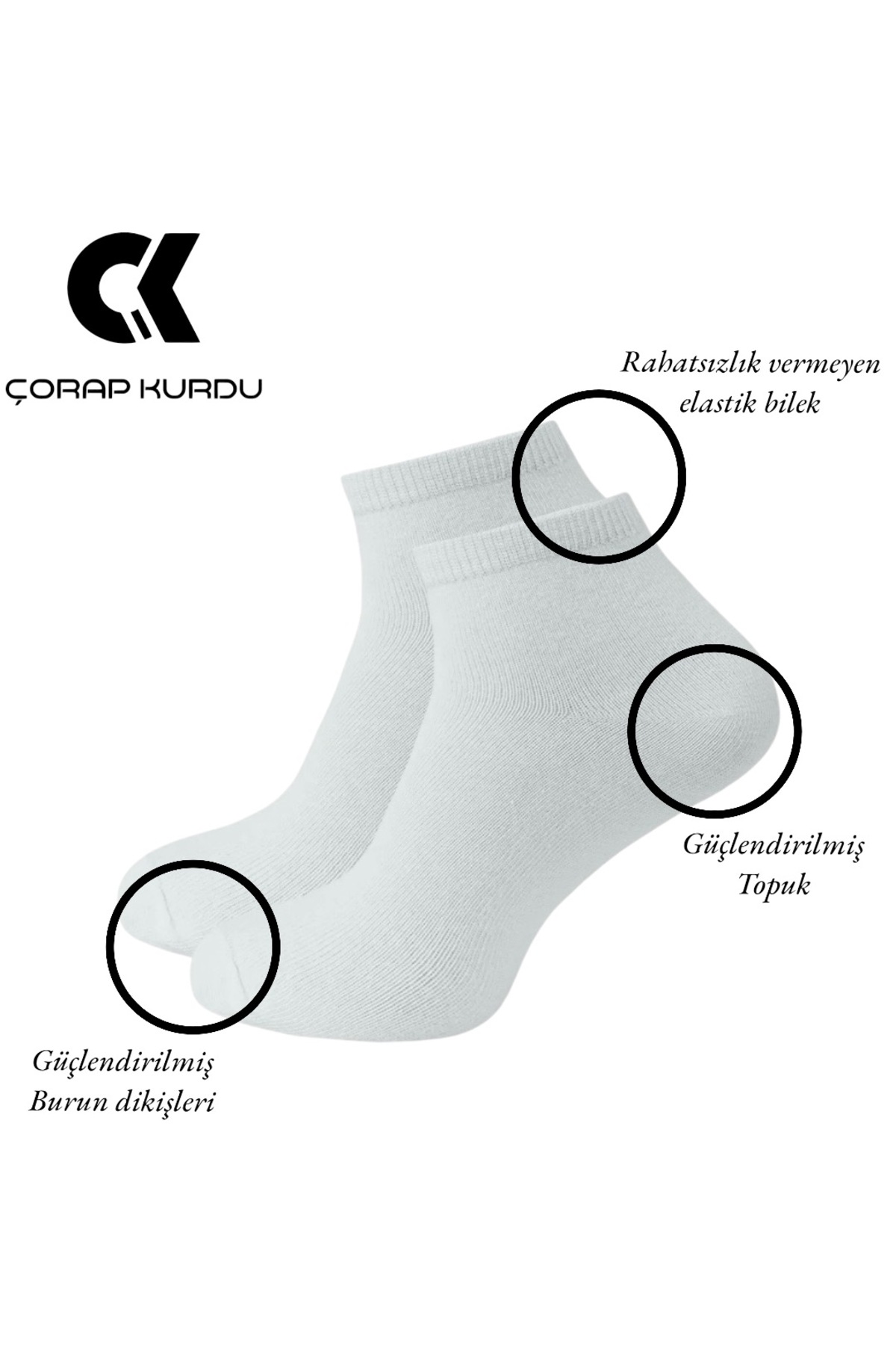 Çorap Kurdu 20 çift Ekonomik Paket Unısex Kısa Patik Çorap Set görsel 2
