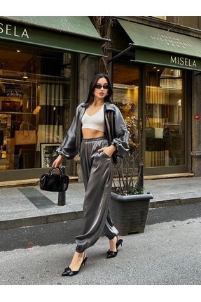 Nes Moda Bomber Fermuarlı Bluz Şalvar Pantolon Takım