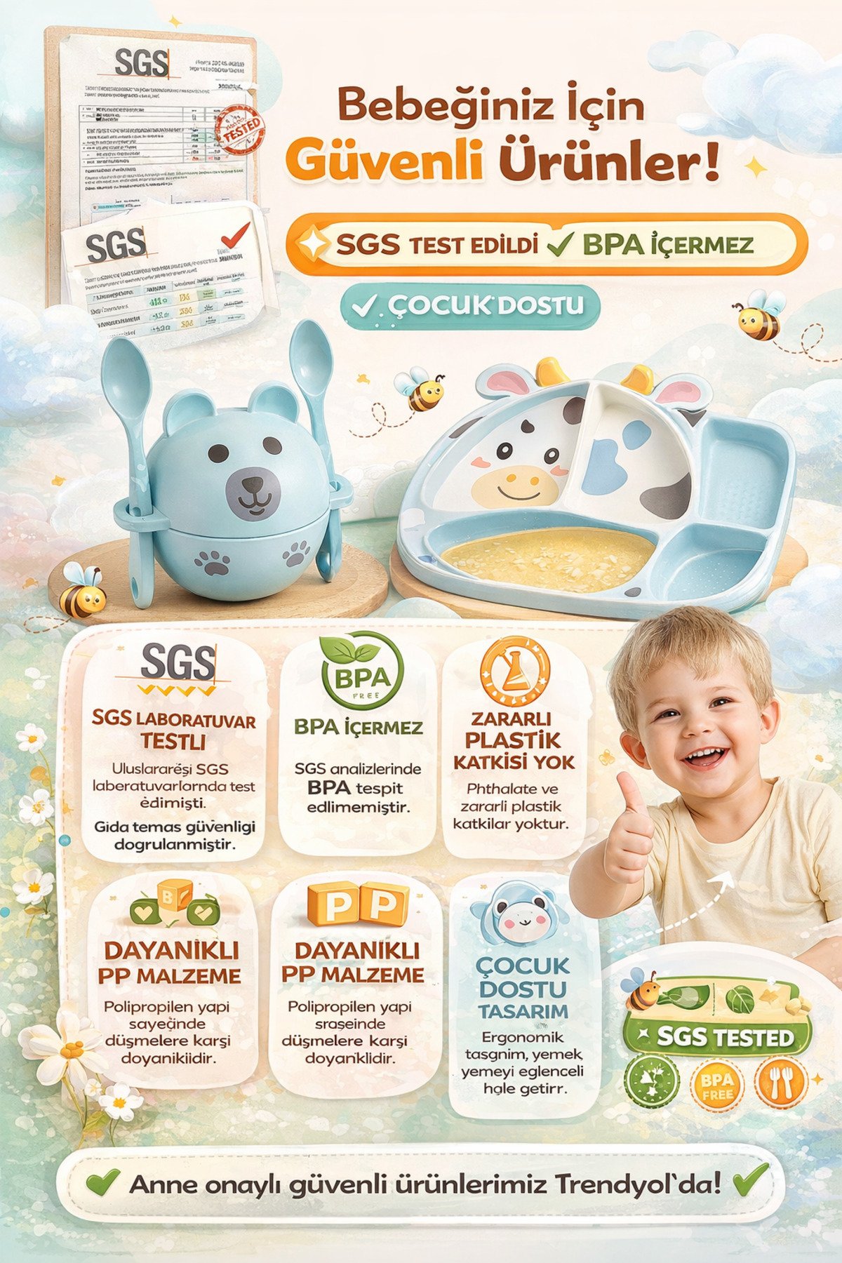 tinibud PP Bebek Mama Kasesi Kaşık Çatal Seti 258 ml Kırılmaz Dayanıklı 10.9x15.6x13 cm Sevimli Ayıcık fotoğrafı 7 (önizleme)